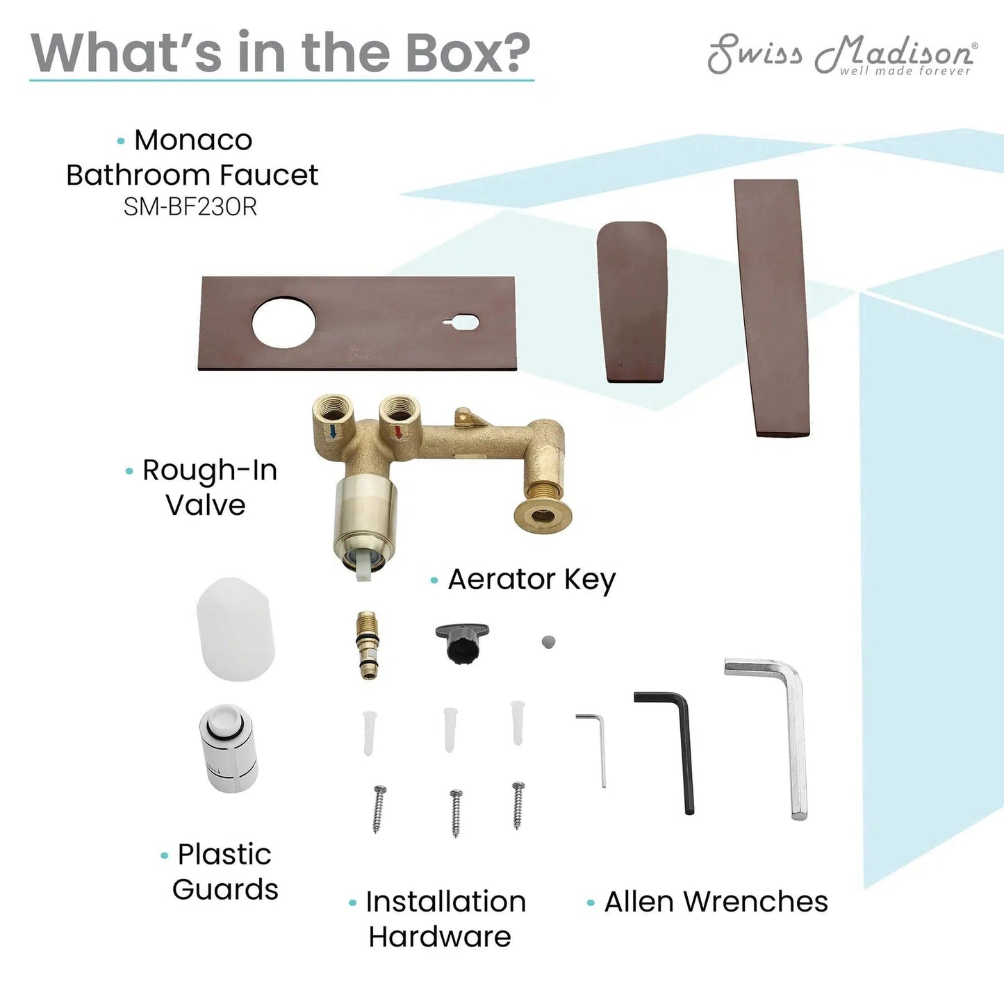 Swiss Madison Monaco 8" Oil Rubbed Bronze Two Hole Wall-Mounted Bathroom Faucet With Single Lever Handle and 1.2 GPM Flow Rate