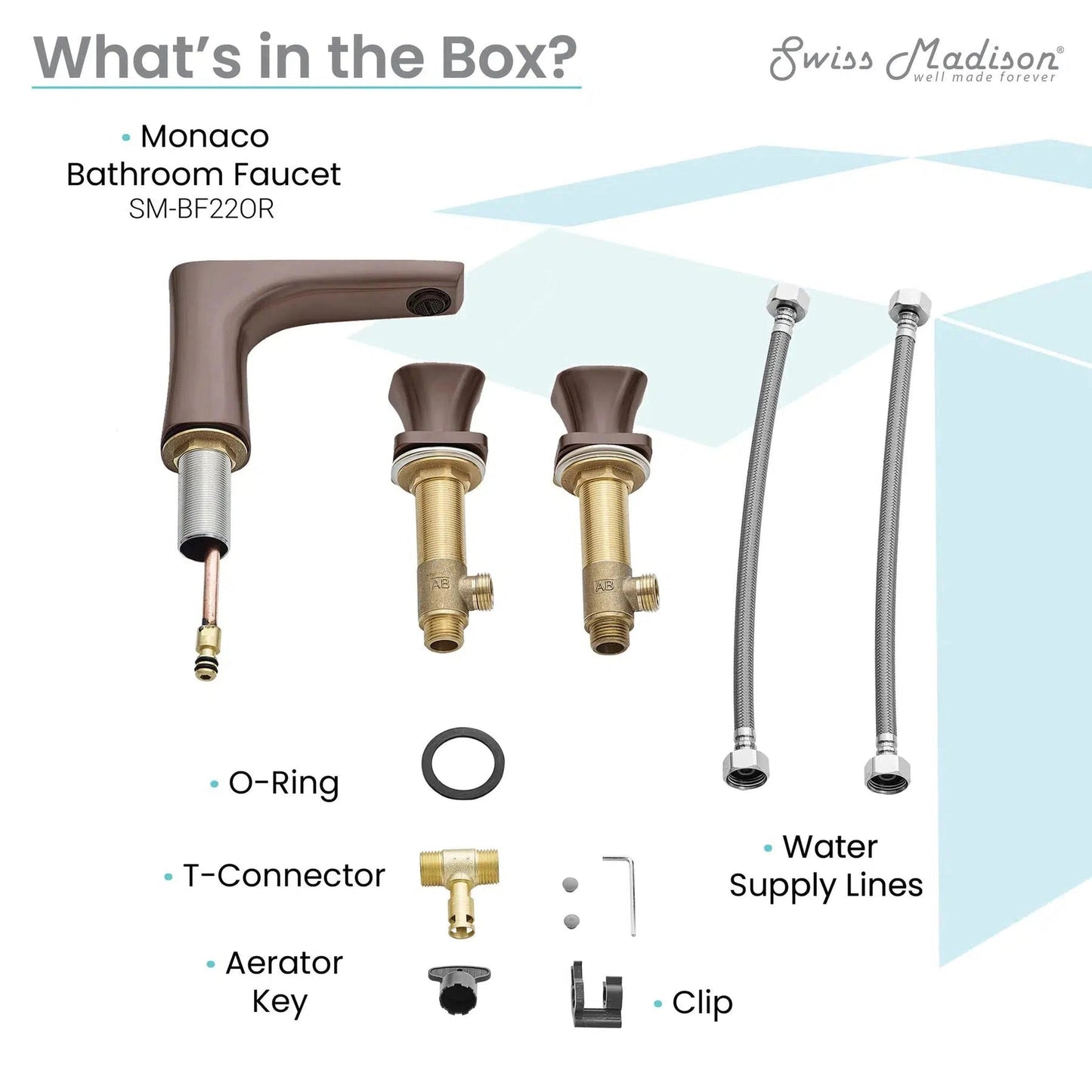 Swiss Madison Monaco 8" Oil Rubbed Bronze Widespread Bathroom Faucet With Knob Handles and 1.2 GPM Flow Rate