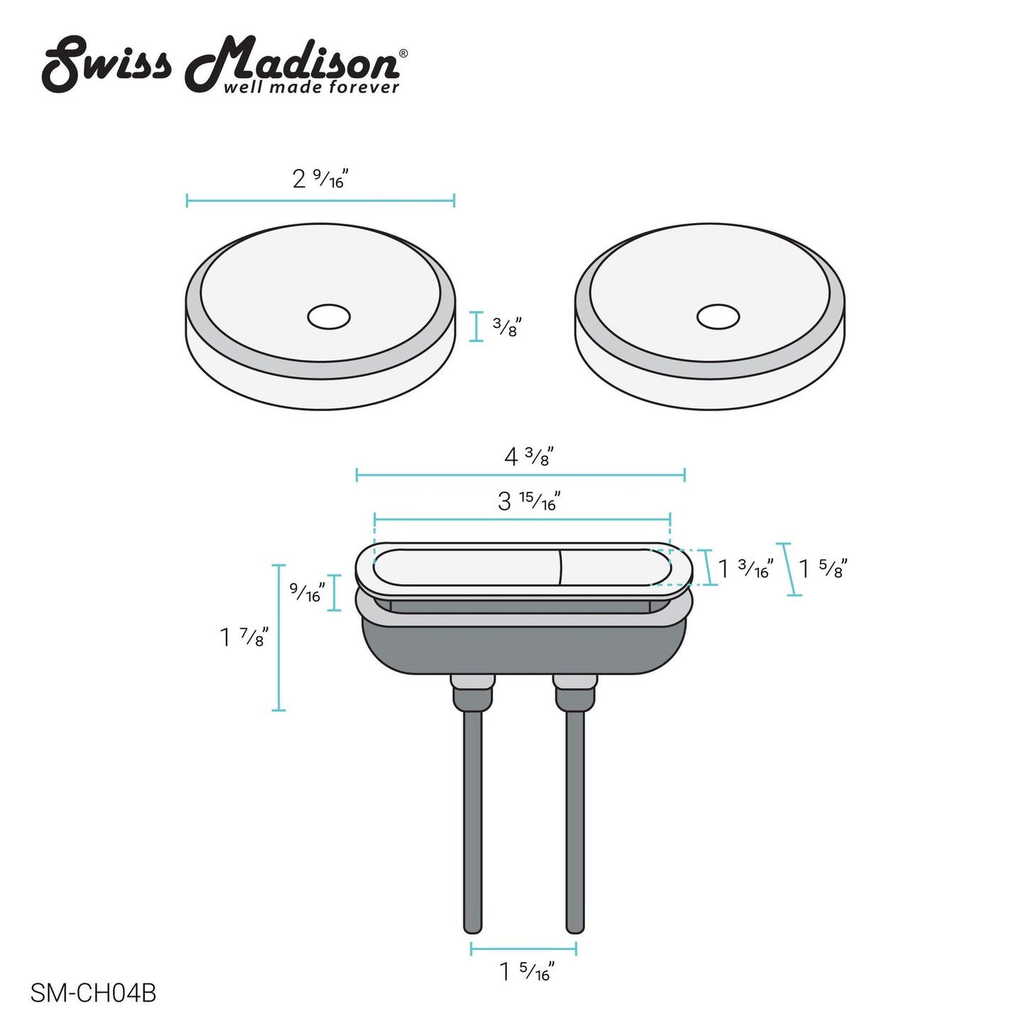 Swiss Madison Oval Black Toilet Push Buttons With QQ Feet For SM-1T254