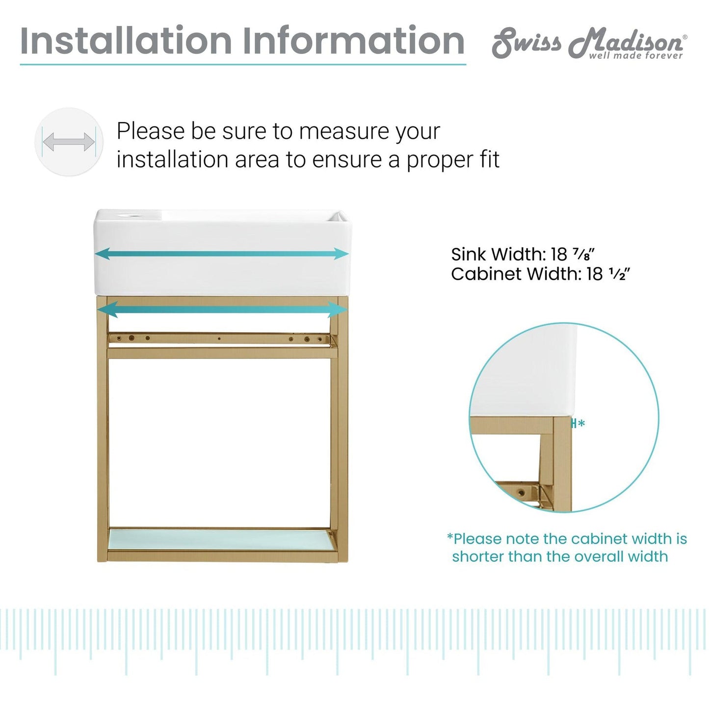 Swiss Madison Pierre 20" x 25" Wall-Mounted White Bathroom Vanity With Ceramic Single Sink and Gold Metal Frame