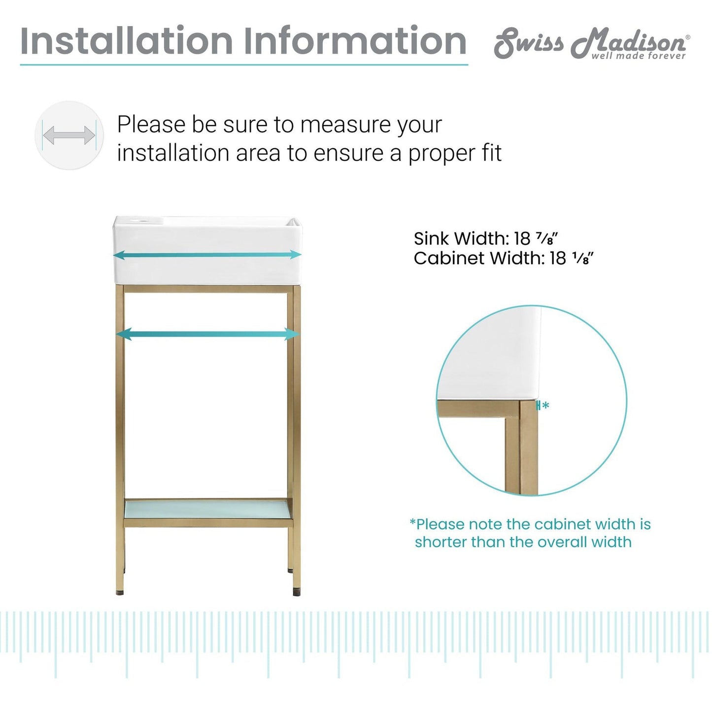 Swiss Madison Pierre 20" x 34" Freestanding White Bathroom Vanity With Ceramic Single Sink and Gold Metal Frame
