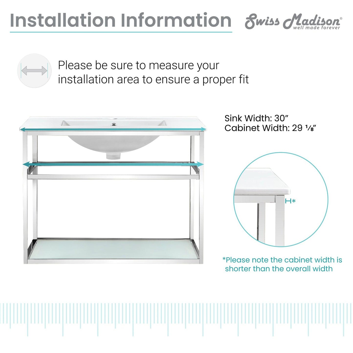 Swiss Madison Pierre 30" x 24" Wall-Mounted White Bathroom Vanity With Ceramic Single Sink and Chrome Metal Frame