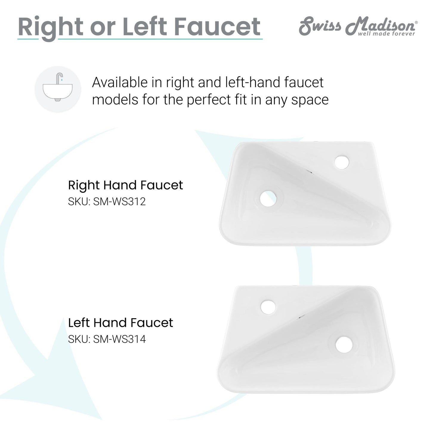 Swiss Madison Plaisir 18" x 11" Rectangular White Ceramic Wall-Hung Bathroom Sink With Right Side Single Hole Faucet