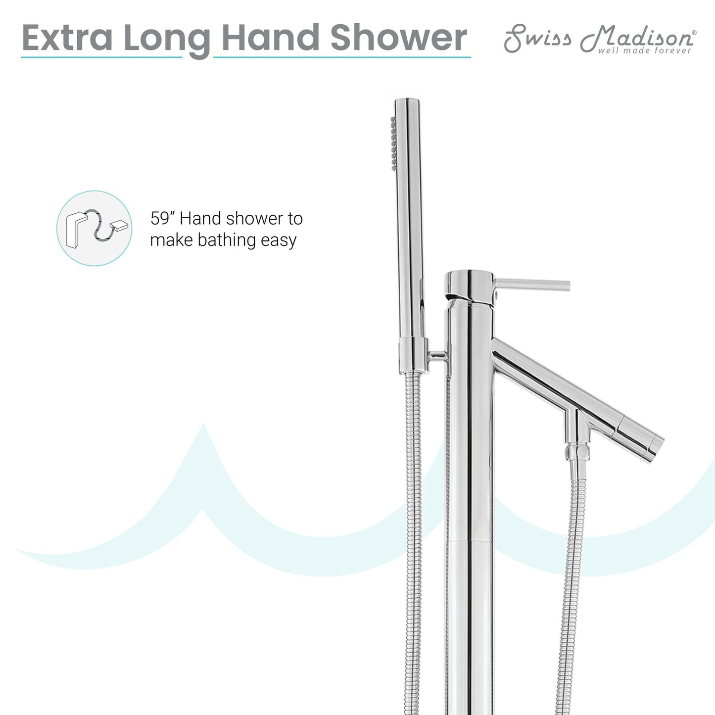 Swiss Madison Plaisir 40" Chrome Single Hole Floor Mounted Bathtub Faucet With Hand Shower, Tub Spout and Handle