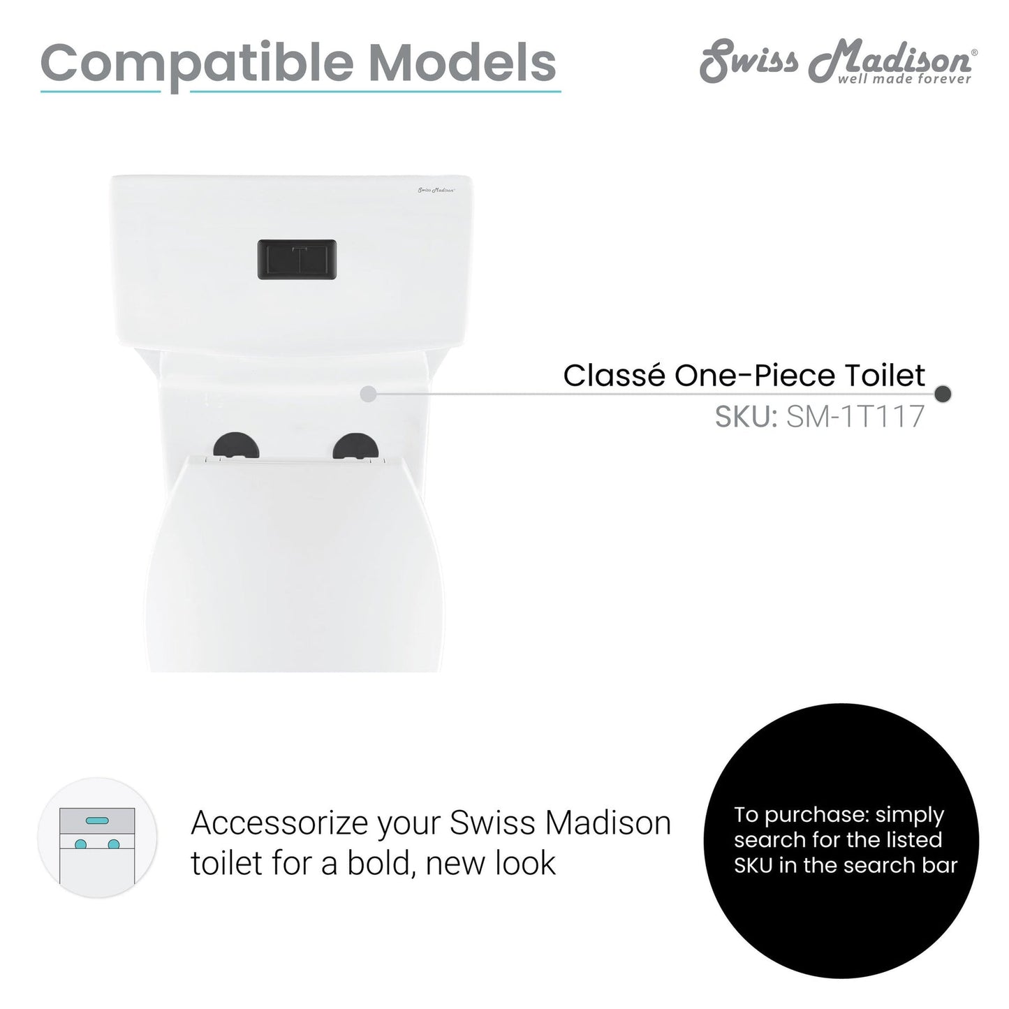 Swiss Madison Rectangular Black Toilet Push Buttons With QQ Feet