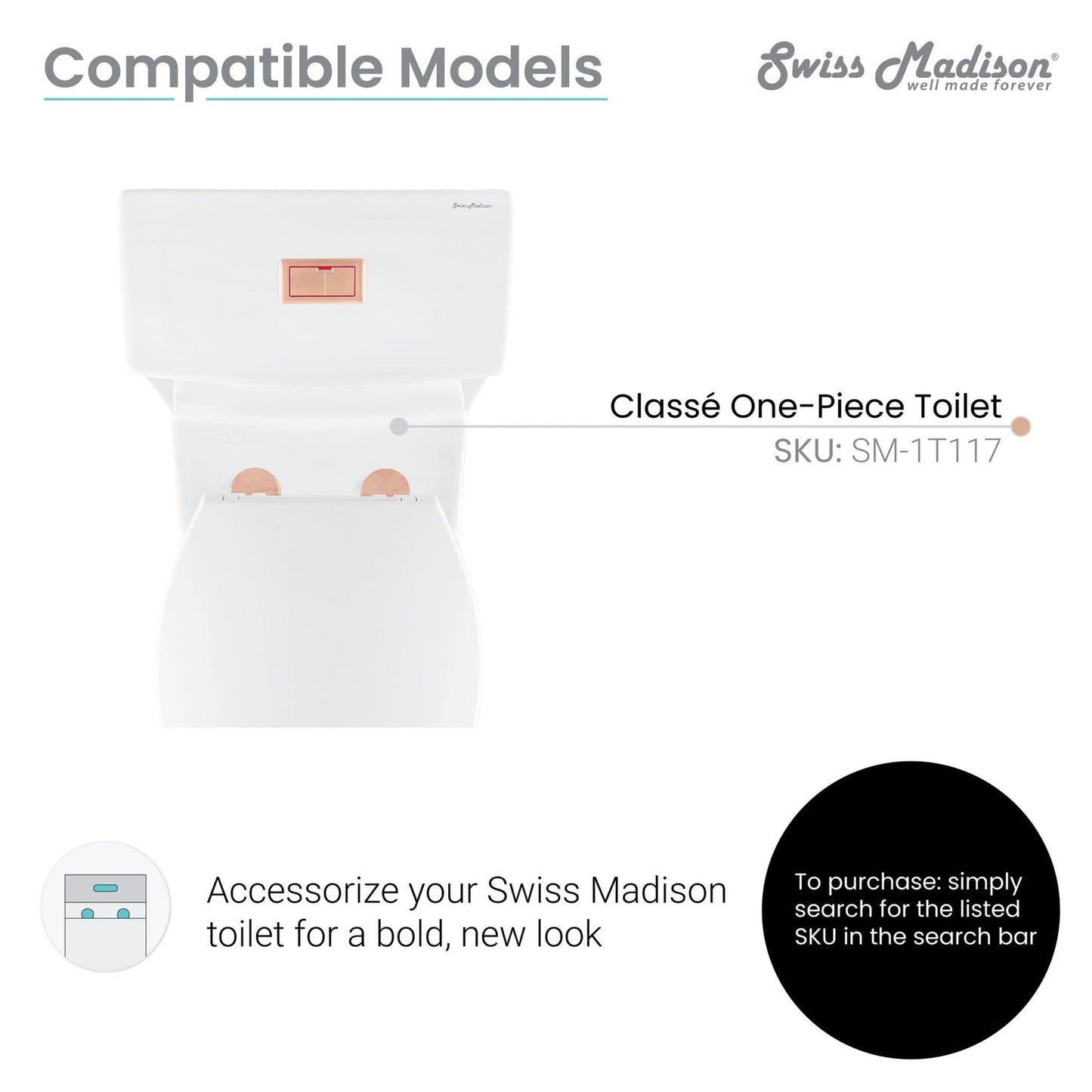 Swiss Madison Rectangular Rose Gold Toilet Push Buttons With QQ Feet