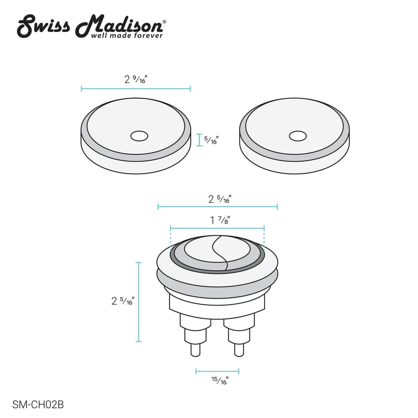 Swiss Madison Round Black Toilet Push Buttons With QQ Feet For SM-1T112