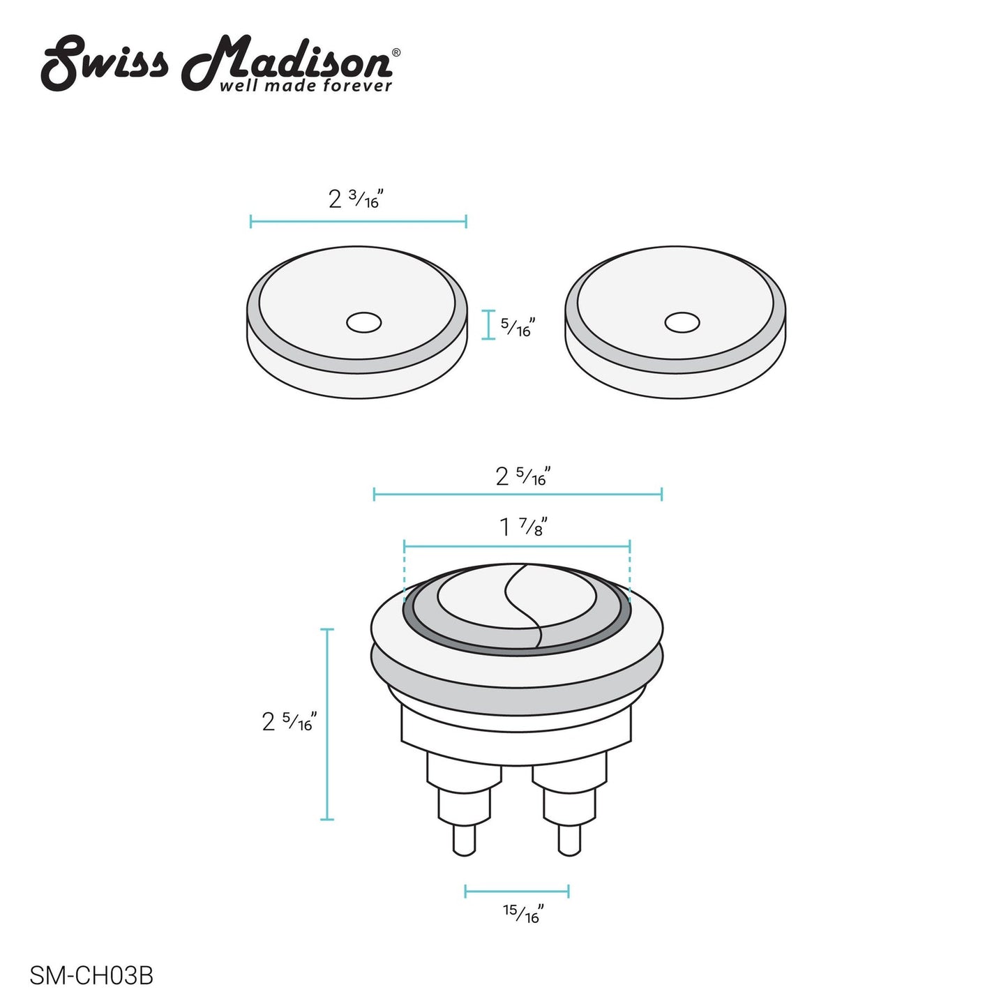 Swiss Madison Round Black Toilet Push Buttons With QQ Feet For SM-1T256, SM-1T205