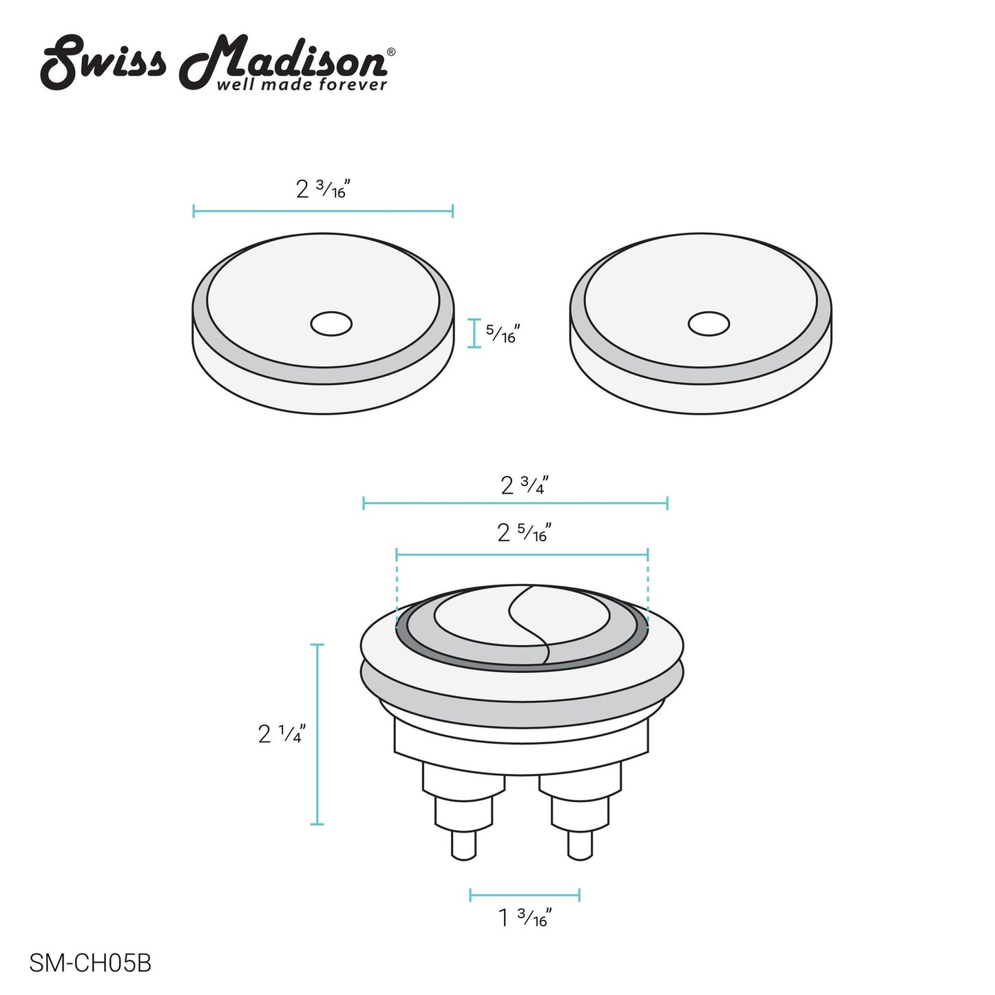 Swiss Madison Round Black Toilet Push Buttons With QQ Feet For SM-1T803