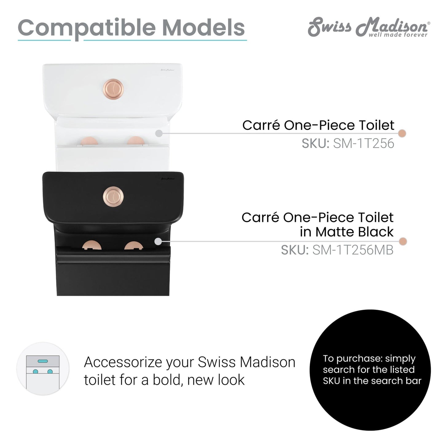 Swiss Madison Round Rose Gold Toilet Push Buttons With QQ Feet For SM-1T256, SM-1T205