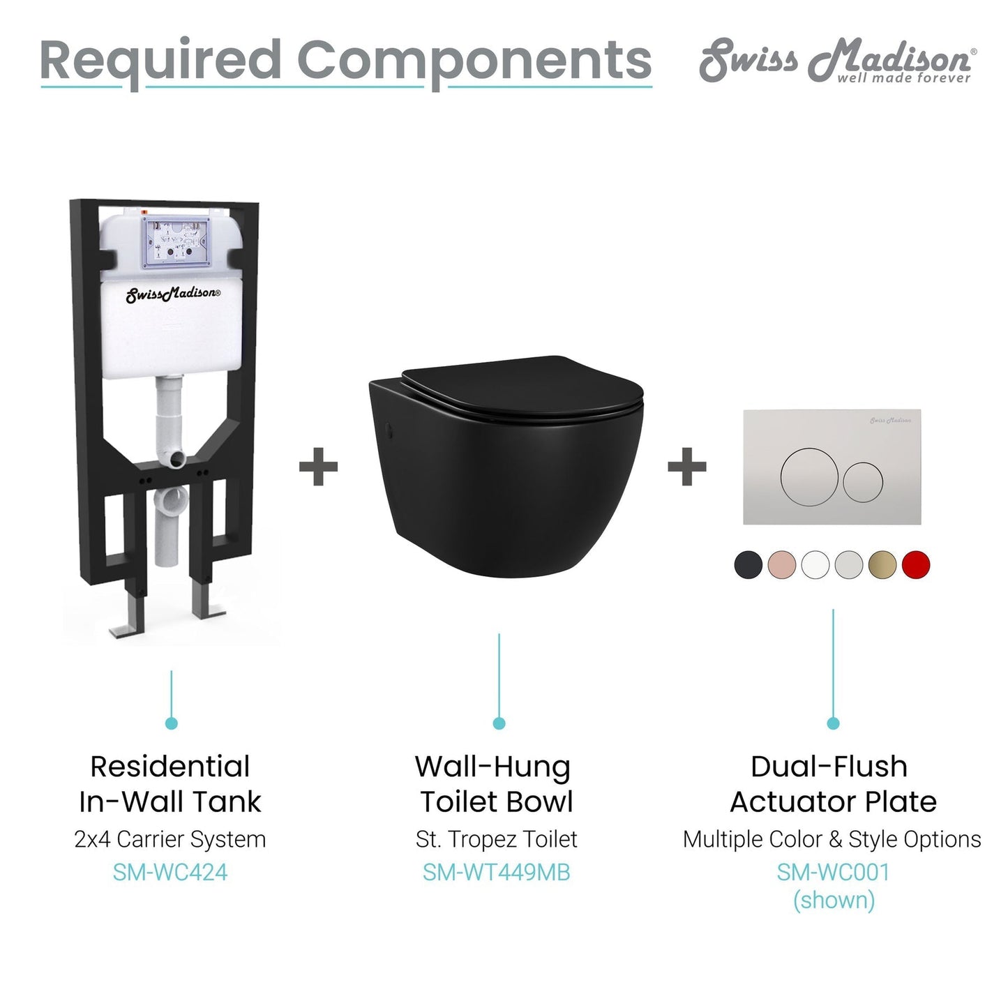 Swiss Madison St. Tropez 14" x 14" Matte Black Elongated Wall-Hung Toilet Bowl