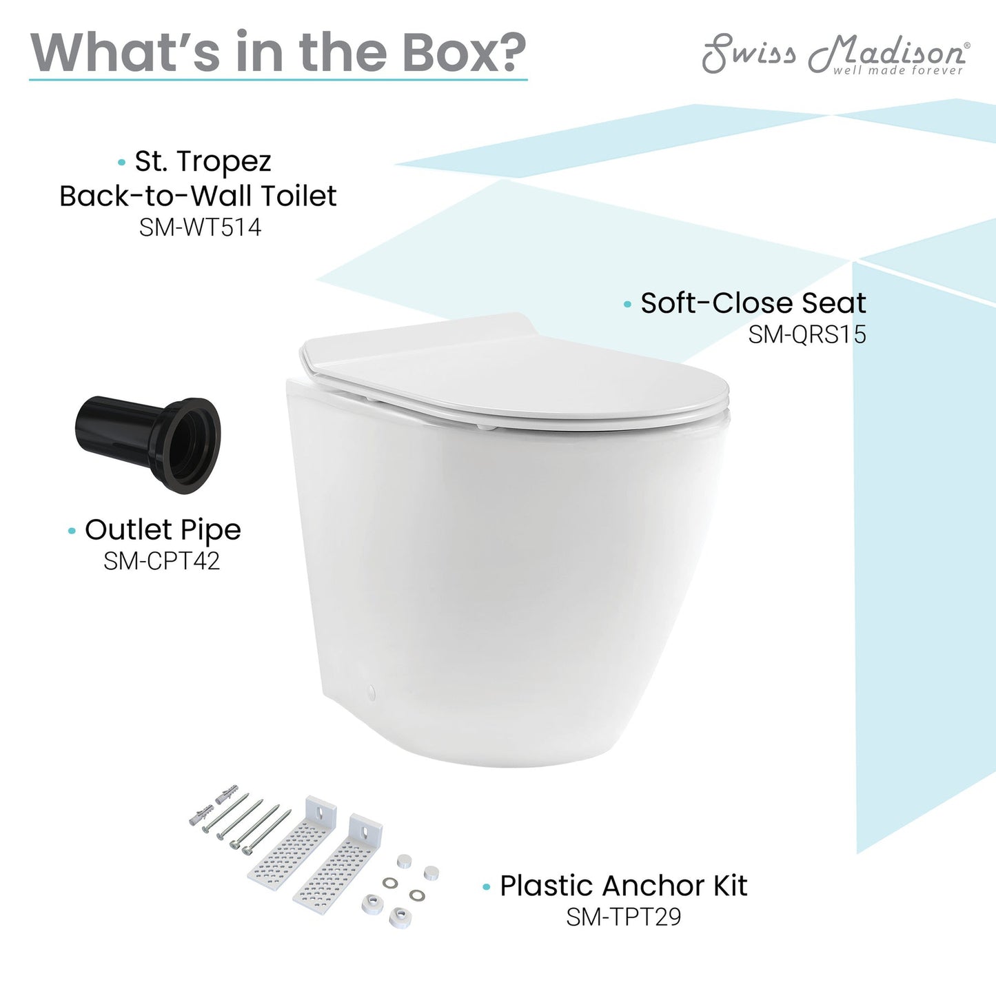 Swiss Madison St. Tropez 14" x 16" Glossy White Back-to-Wall Elongated Floor Mounted Toilet Bowl