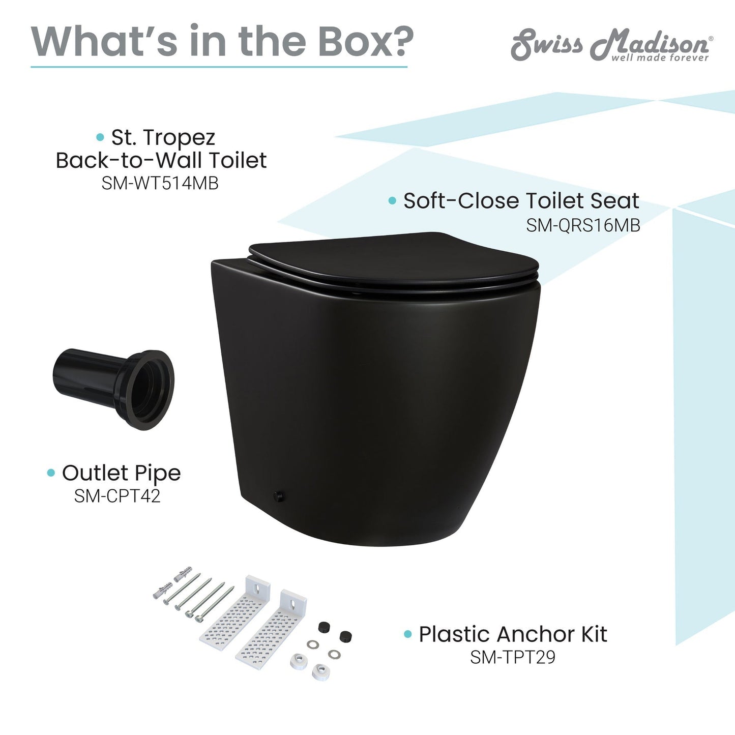 Swiss Madison St. Tropez 14" x 16" Matte Black Back-to-Wall Elongated Floor Mounted Toilet Bowl