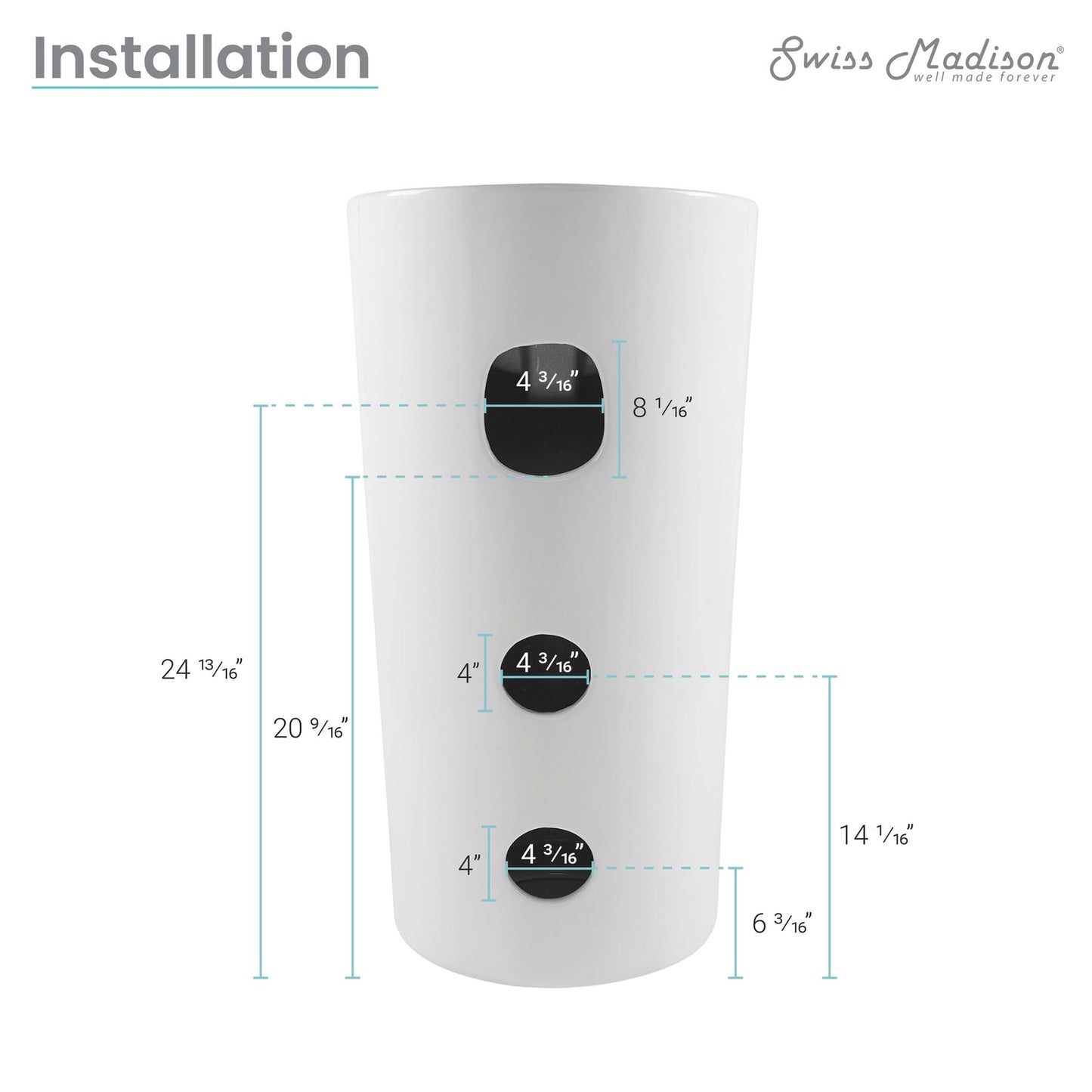 Swiss Madison St. Tropez 19" x 39" Freestanding One-Piece Circular White Pedestal Sink With Overflow