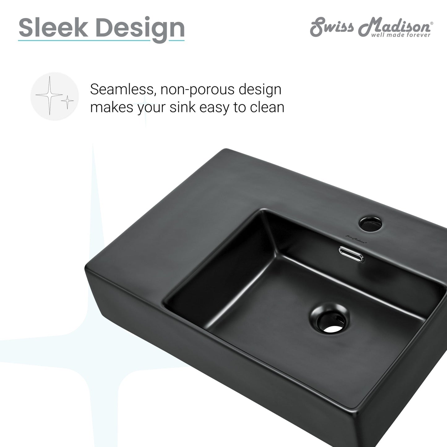 Swiss Madison St. Tropez 24" x 17" Rectangular Matte Black Ceramic Wall-Hung Bathroom Sink With Right Side Single Hole Faucet