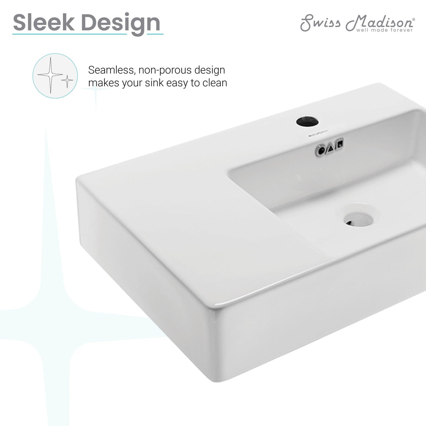 Swiss Madison St. Tropez 24" x 17" Rectangular White Ceramic Wall-Hung Bathroom Sink With Right Side Single Hole Faucet