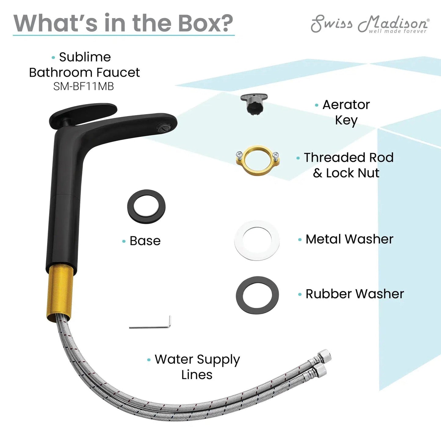 Swiss Madison Sublime 11" Matte Black Single Hole Bathroom Faucet With Flow Rate of 1.2 GPM