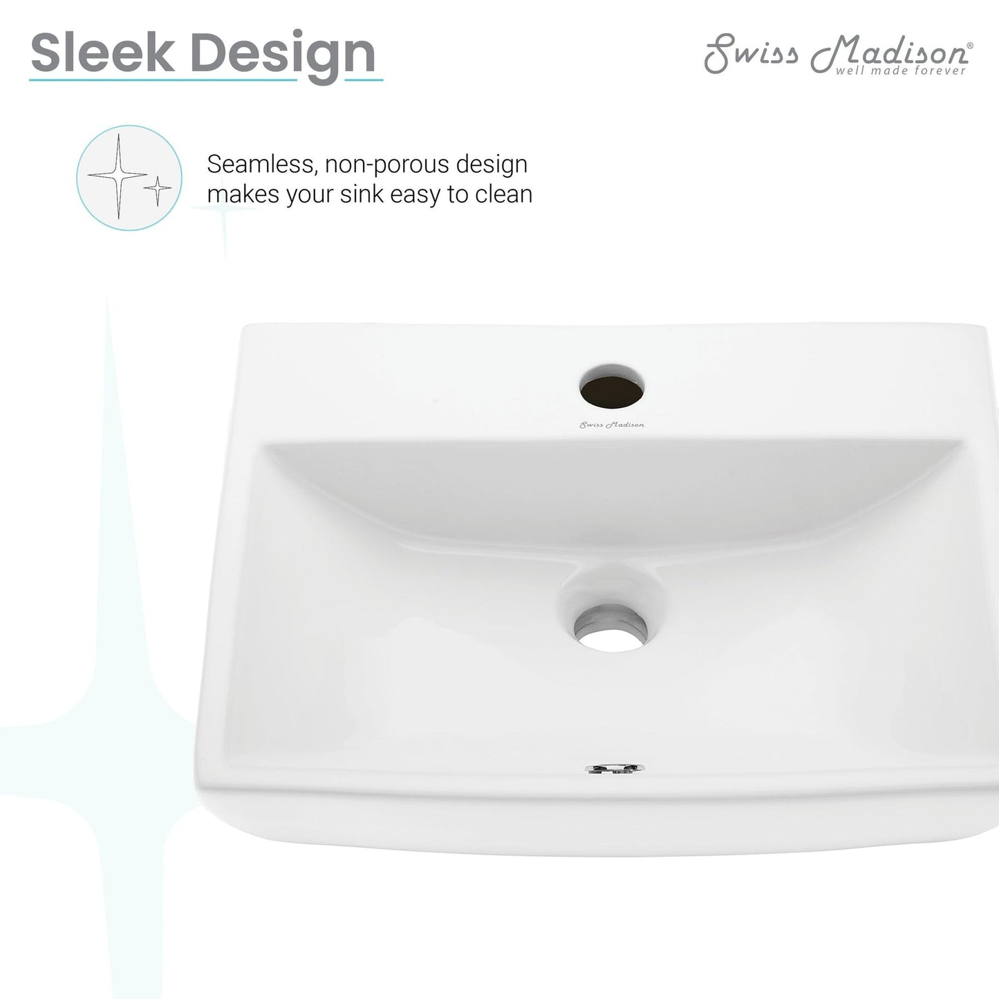 Swiss Madison Sublime 18" x 14" Rectangular White Ceramic Wall-Hung Bathroom Sink With Single Hole Faucet