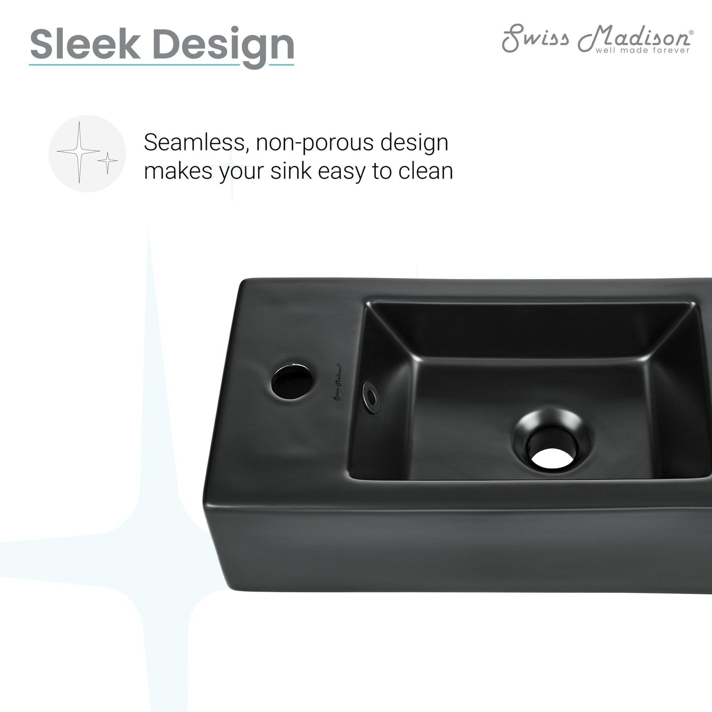 Swiss Madison Voltaire 20" x 10" Rectangular Matte Black Ceramic Wall-Hung Bathroom Sink With Left Side Single Hole Faucet