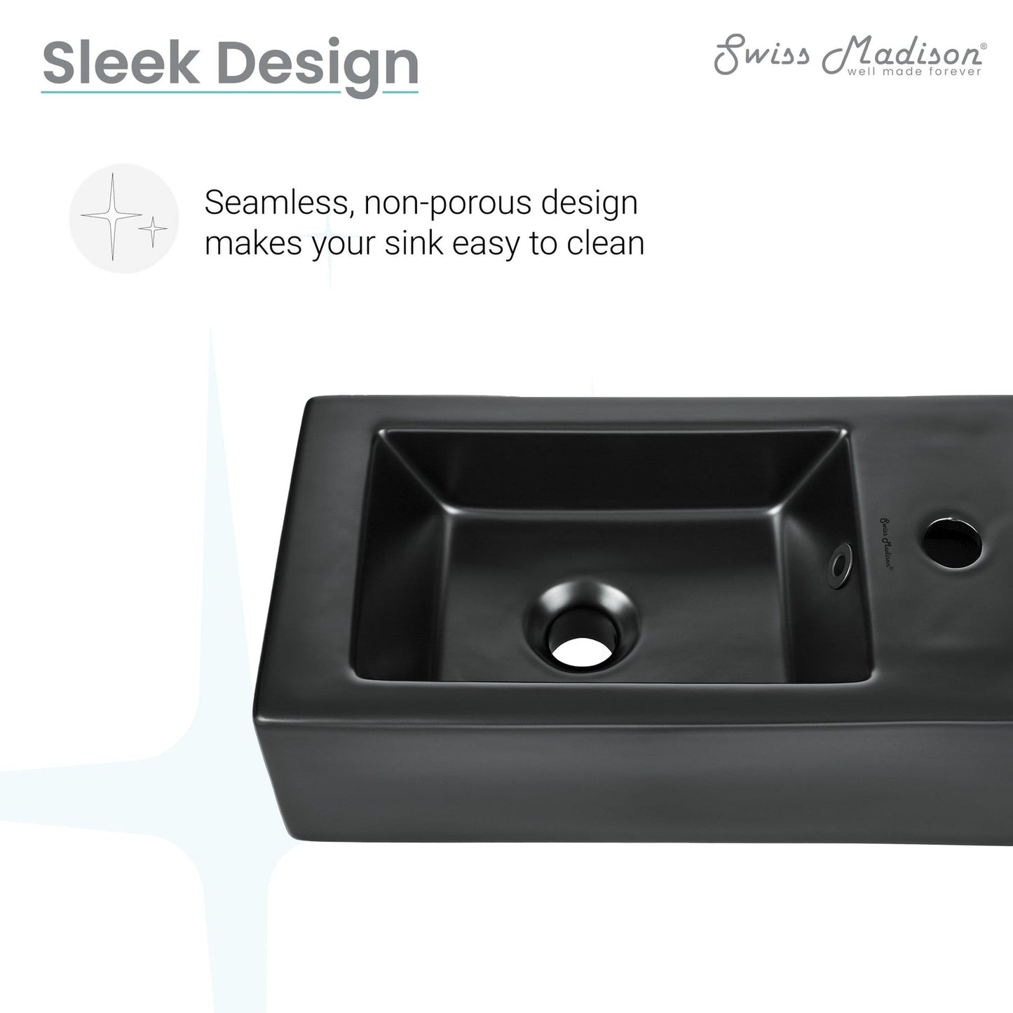 Swiss Madison Voltaire 20" x 10" Rectangular Matte Black Ceramic Wall-Hung Bathroom Sink With Right Side Single Hole Faucet