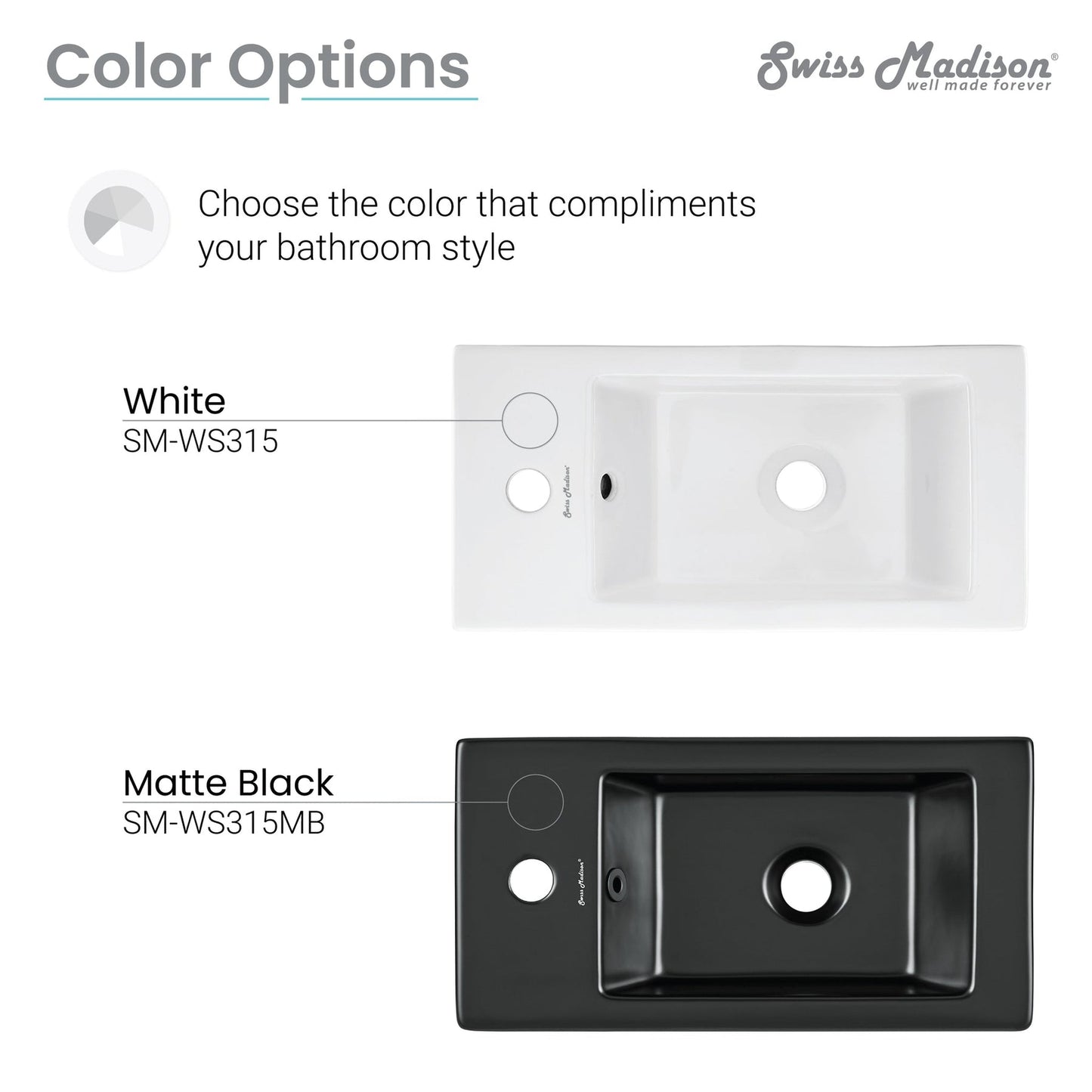 Swiss Madison Voltaire 20" x 10" Rectangular White Ceramic Wall-Hung Bathroom Sink With Left Side Single Hole Faucet