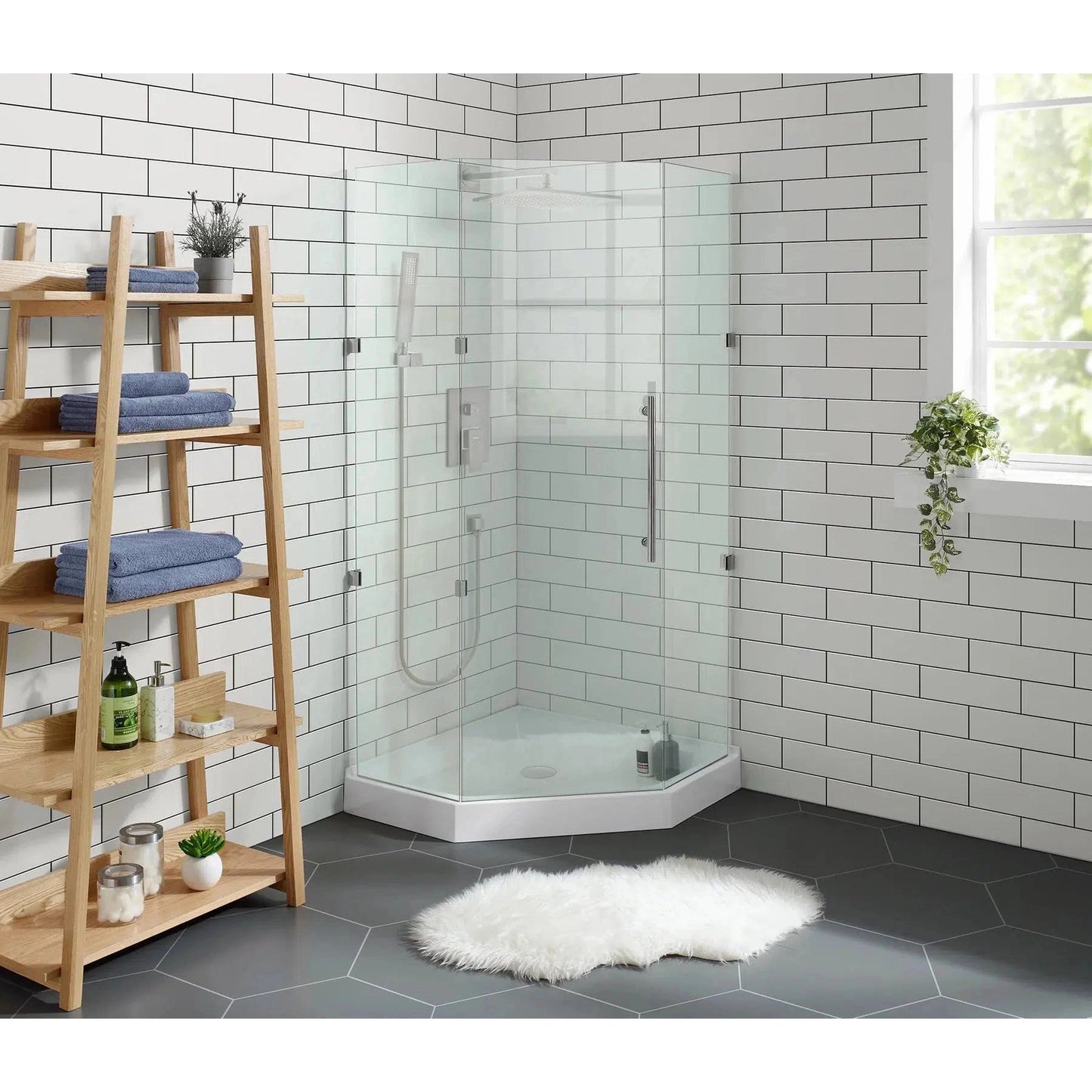 Swiss Madison Voltaire 36" x 36" Corner White Center Drain Shower Base With Built-In Integral Flange