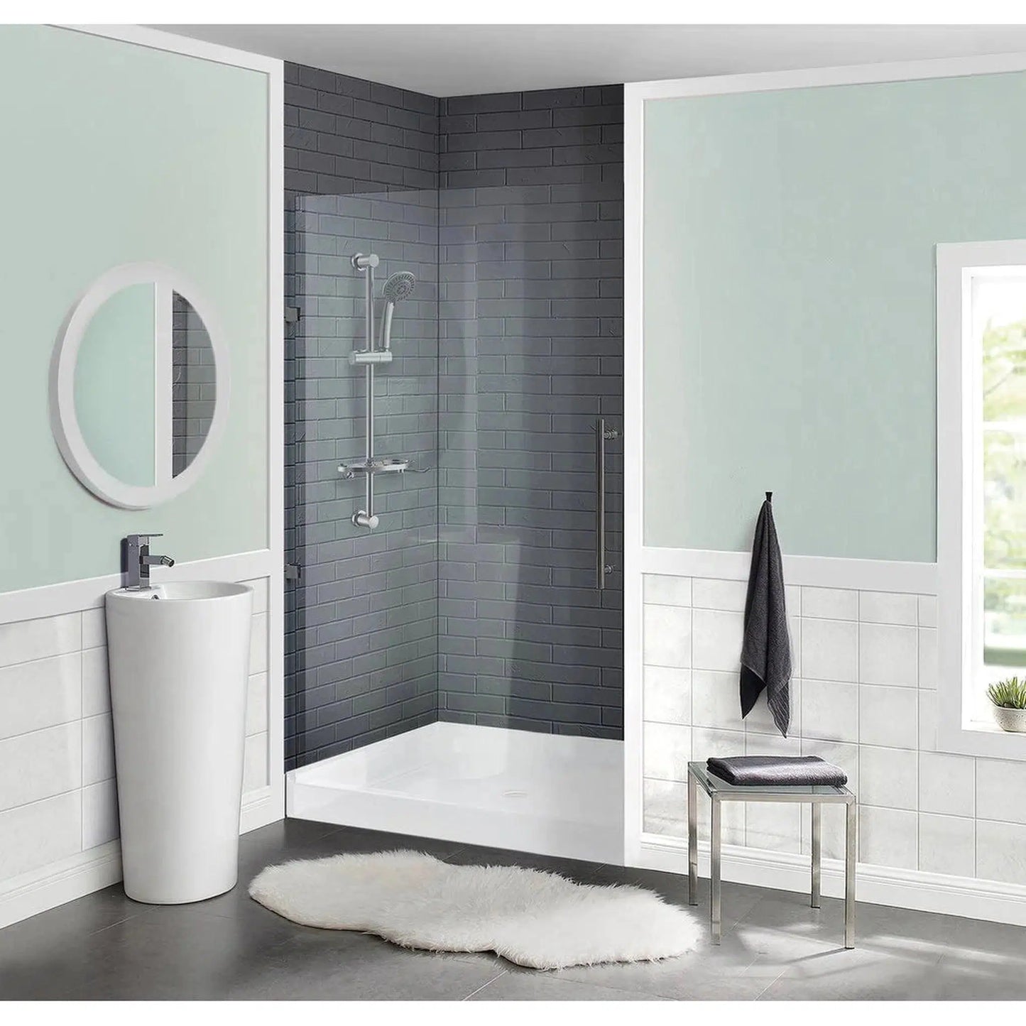 Swiss Madison Voltaire 42" x 36" Three-Wall Alcove White Center Drain Shower Base With Built-In Integral Flange