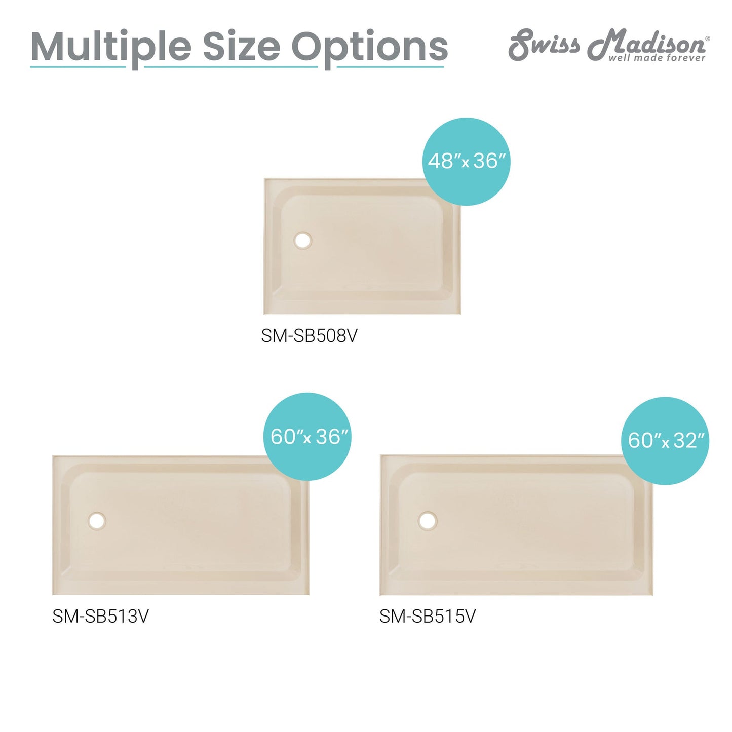 Swiss Madison Voltaire 48" x 36" Three-Wall Alcove Biscuit Left-Hand Drain Shower Base With Built-In Integral Flange