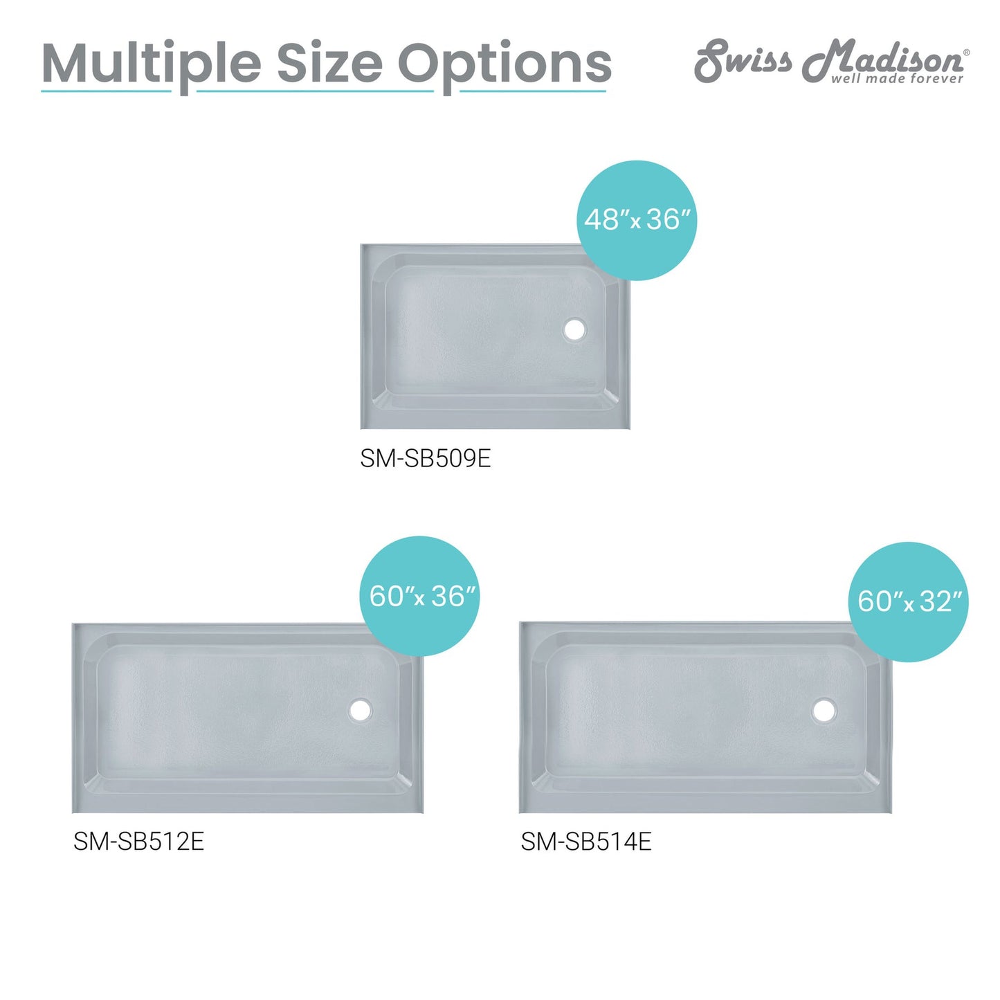 Swiss Madison Voltaire 48" x 36" Three-Wall Alcove Gray Right-Hand Drain Shower Base With Built-In Integral Flange