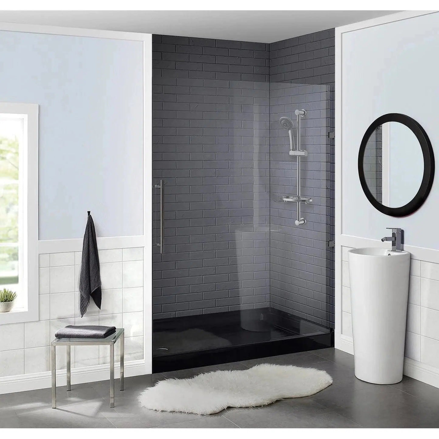 Swiss Madison Voltaire 60" x 36" Three-Wall Alcove Black Left-Hand Drain Shower Base With Built-In Integral Flange