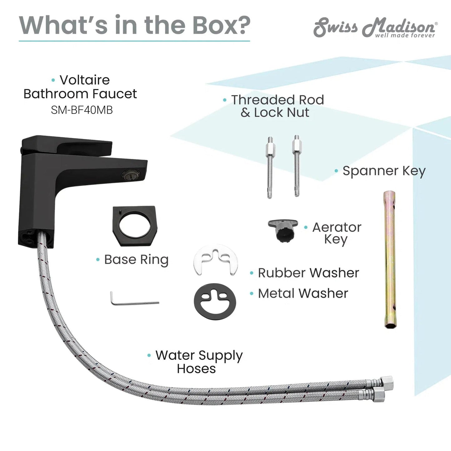 Swiss Madison Voltaire 7" Matte Black Single Hole Bathroom Faucet With Flow Rate of 1.5 GPM