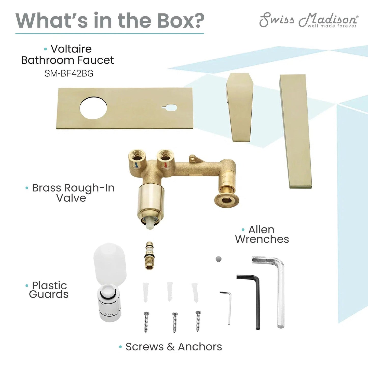 Swiss Madison Voltaire 9" Brushed Gold Two Hole Wall-Mounted Bathroom Faucet With Single Lever Handle and 1.5 GPM Flow Rate
