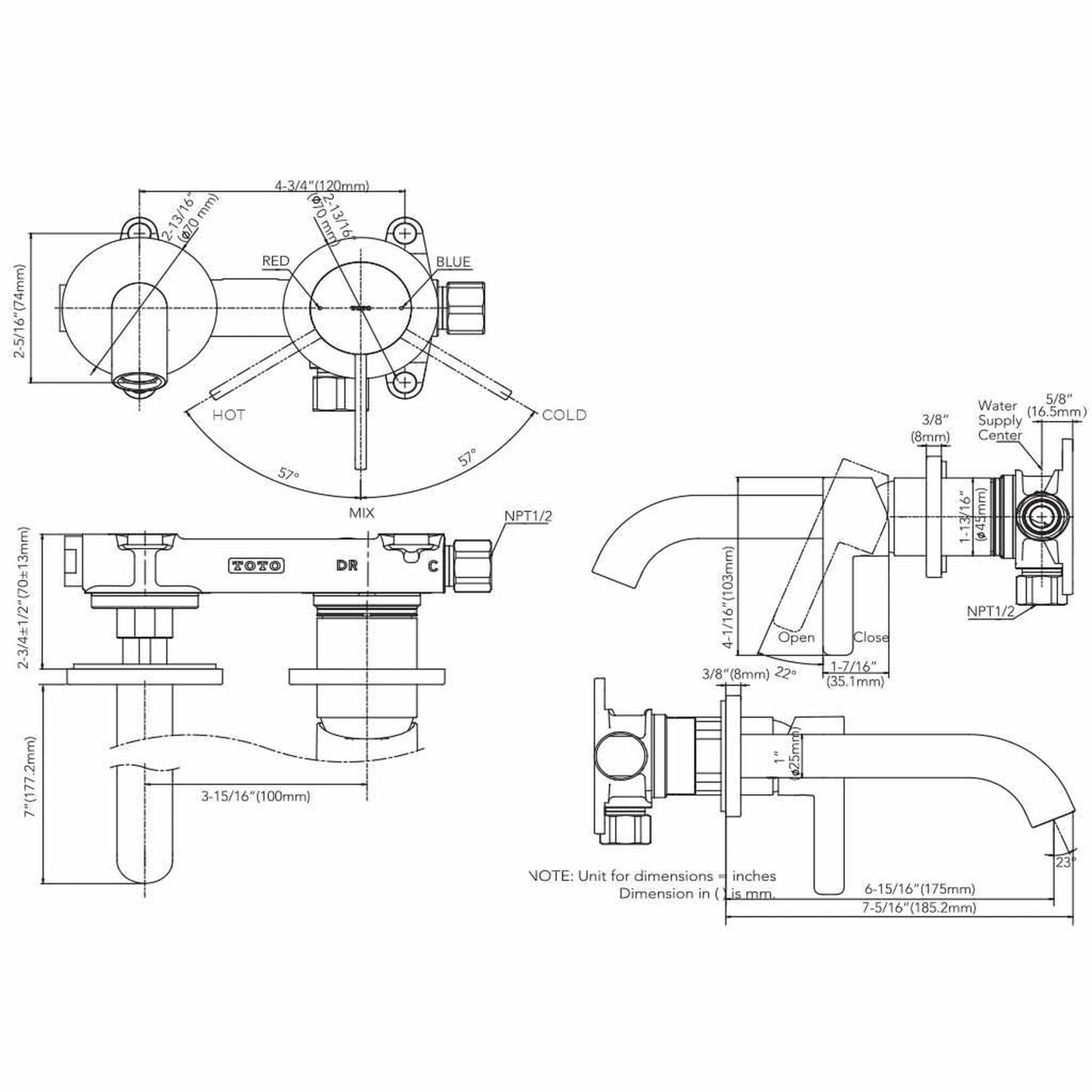 TOTO GF Brushed Nickel 1.2 GPM Single-Handle Short Wall-Mounted Bathroom Sink Faucet With Comfort Glide