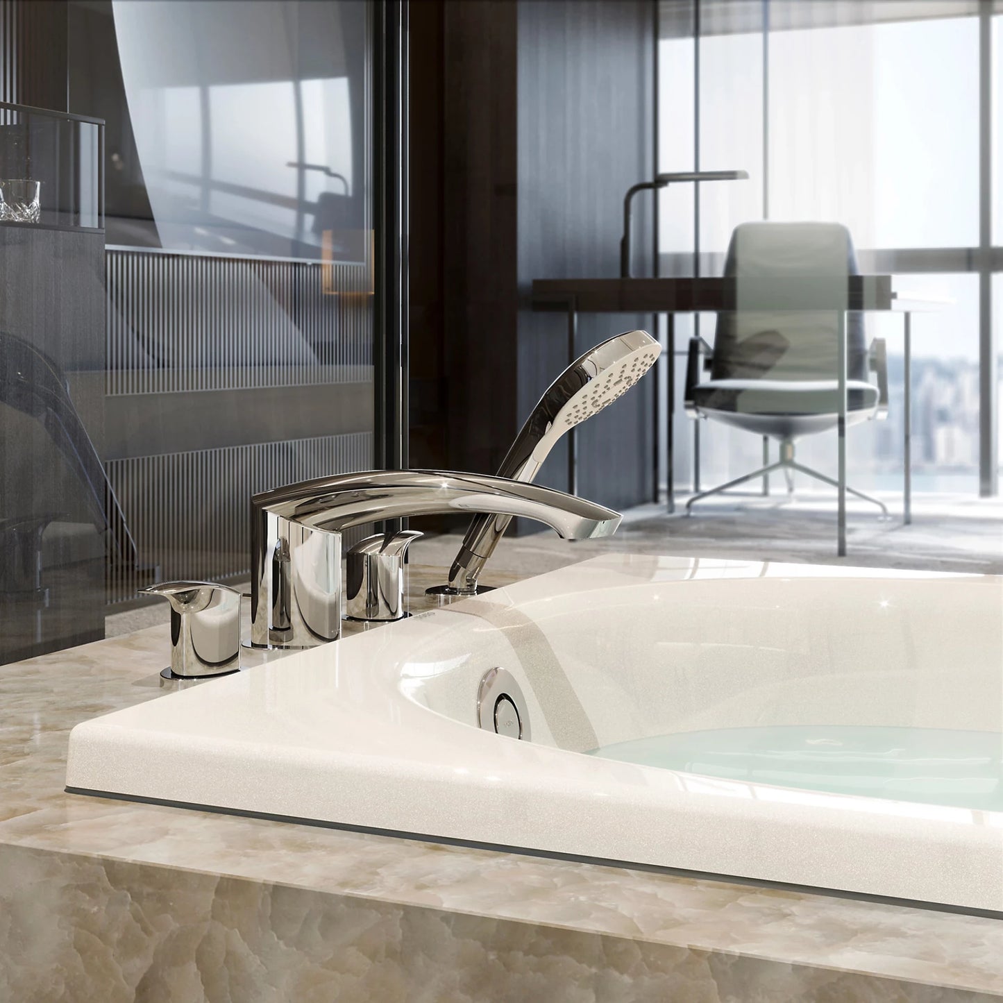 TOTO GM Matte Black Four-Hole Roman Tub Filler Trim