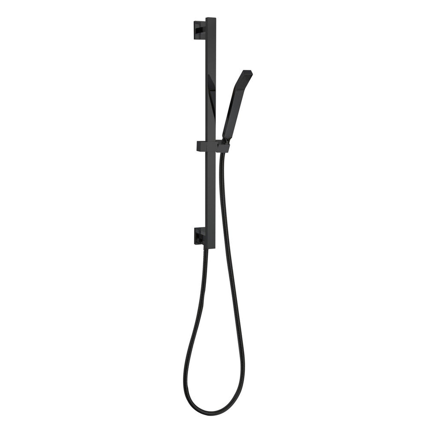 ThermaSol Matte Black Finish Square Shower Rail, Hose, and Wand Kit
