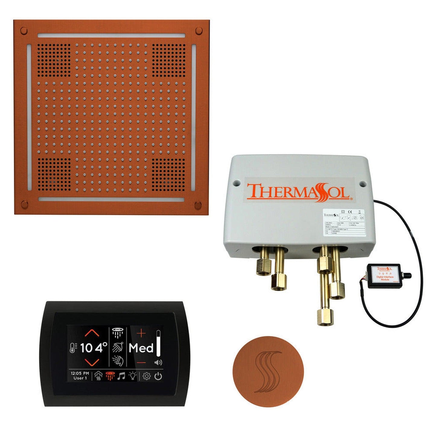 ThermaSol The Total Wellness Antique Copper Finish Hydrovive Package with 5" Flushmount SignaTouch and Round SteamVection