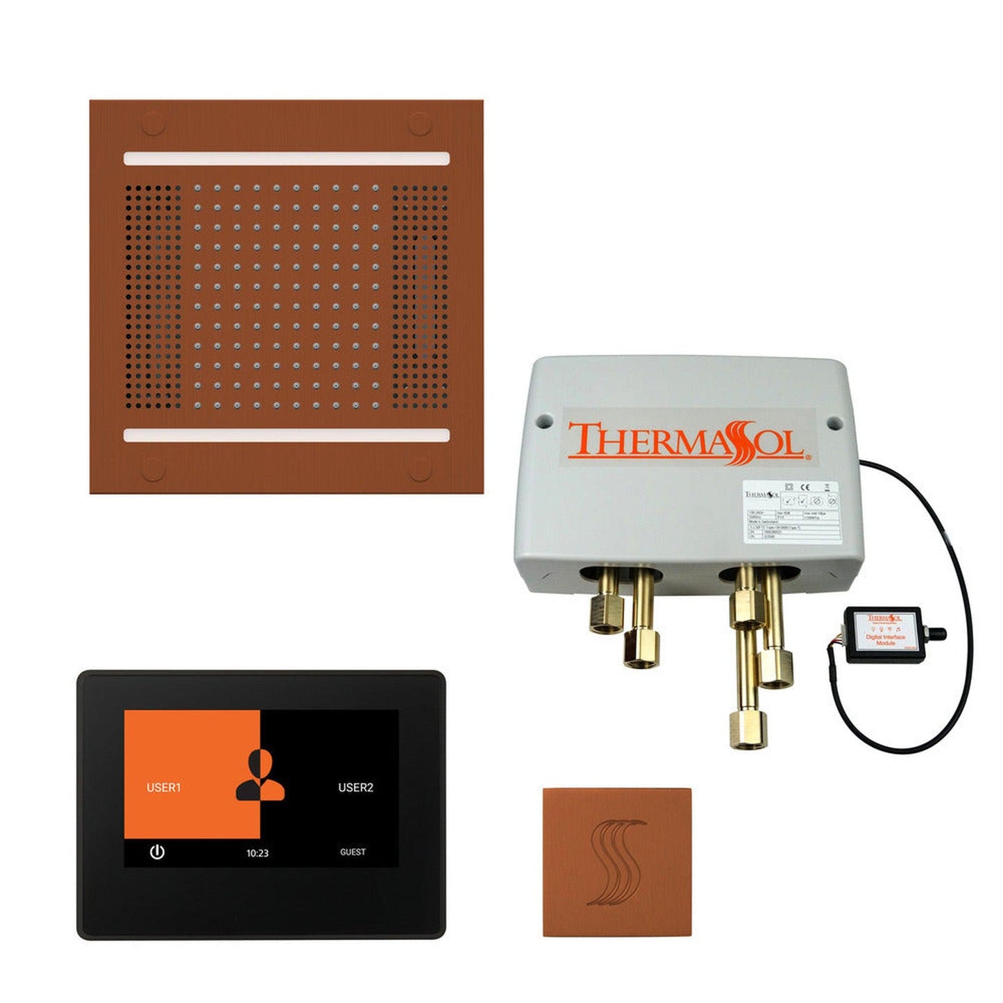 ThermaSol The Total Wellness Antique Copper Finish Hydrovive14 Package with 7" ThermaTouch and Square SteamVection