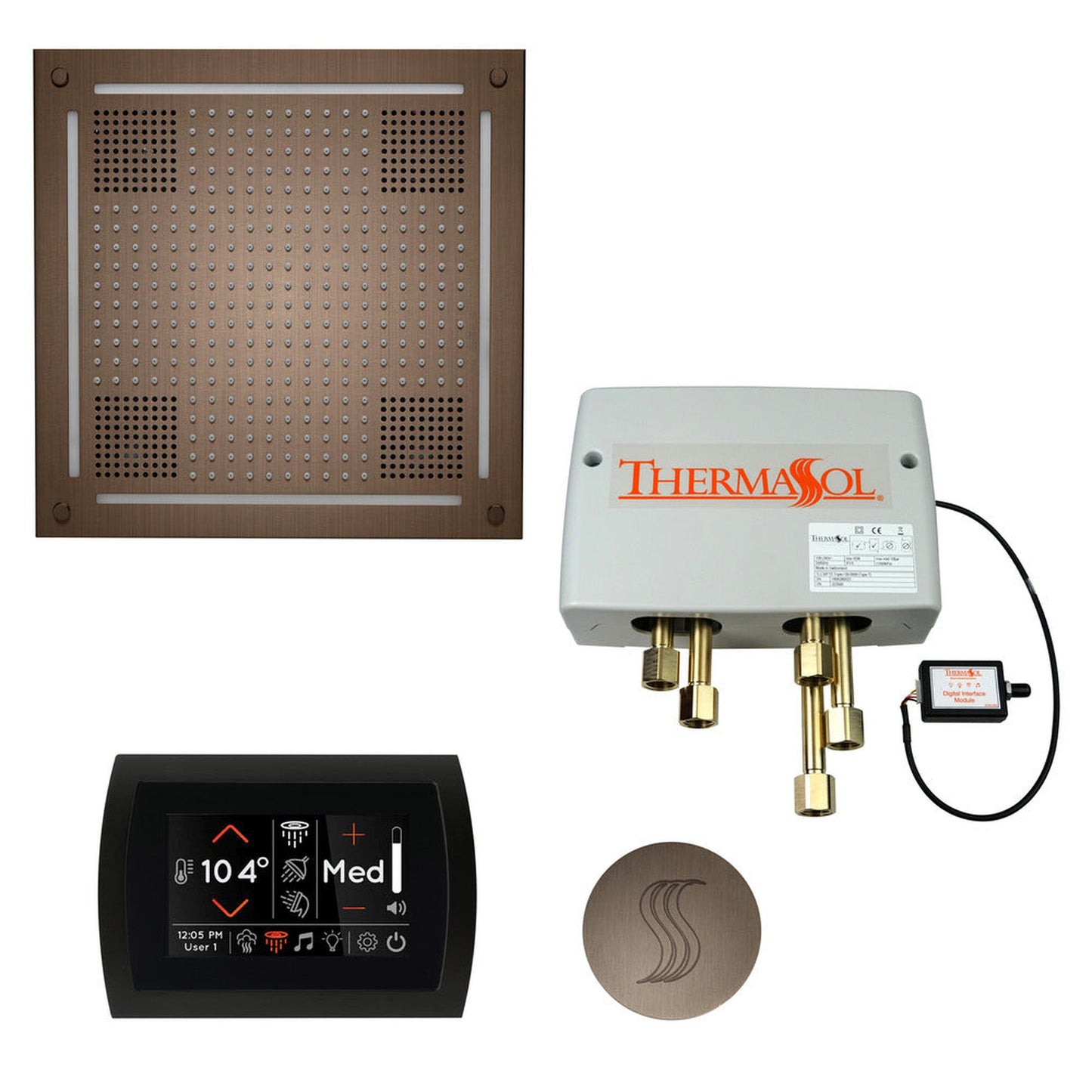 ThermaSol The Total Wellness Antique Nickel Finish Hydrovive Package with 5" Flushmount SignaTouch and Round SteamVection