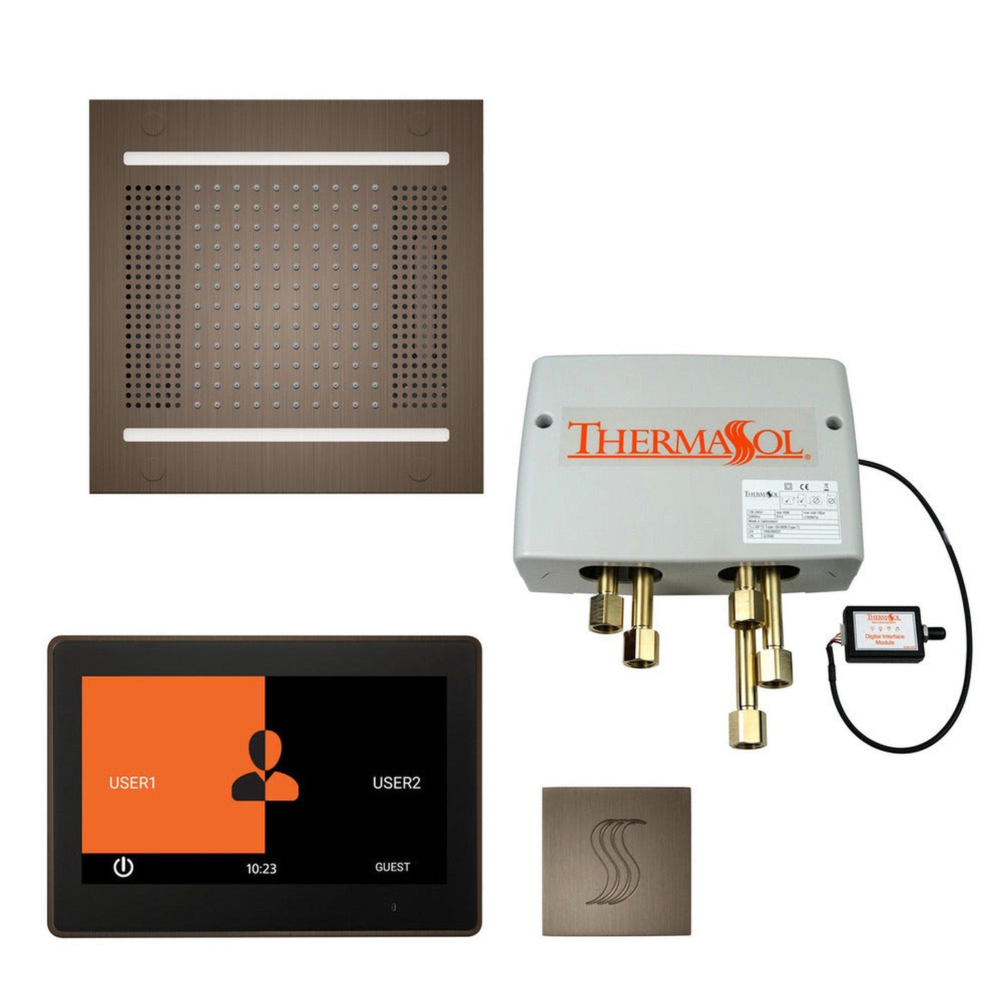 ThermaSol The Total Wellness Antique Nickel Finish Hydrovive14 Package with 10" ThermaTouch and Square SteamVection