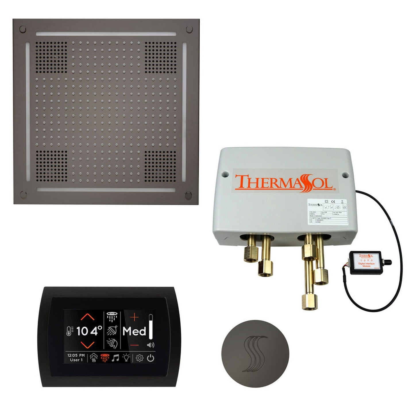ThermaSol The Total Wellness Black Nickel Finish Hydrovive Package with 5" Flushmount SignaTouch and Round SteamVection
