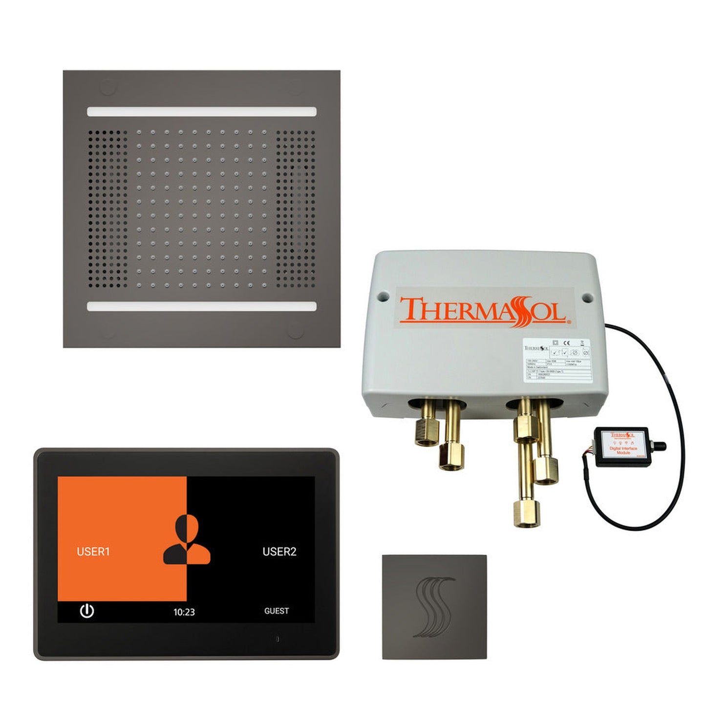 ThermaSol The Total Wellness Black Nickel Finish Hydrovive14 Package with 10" ThermaTouch and Square SteamVection