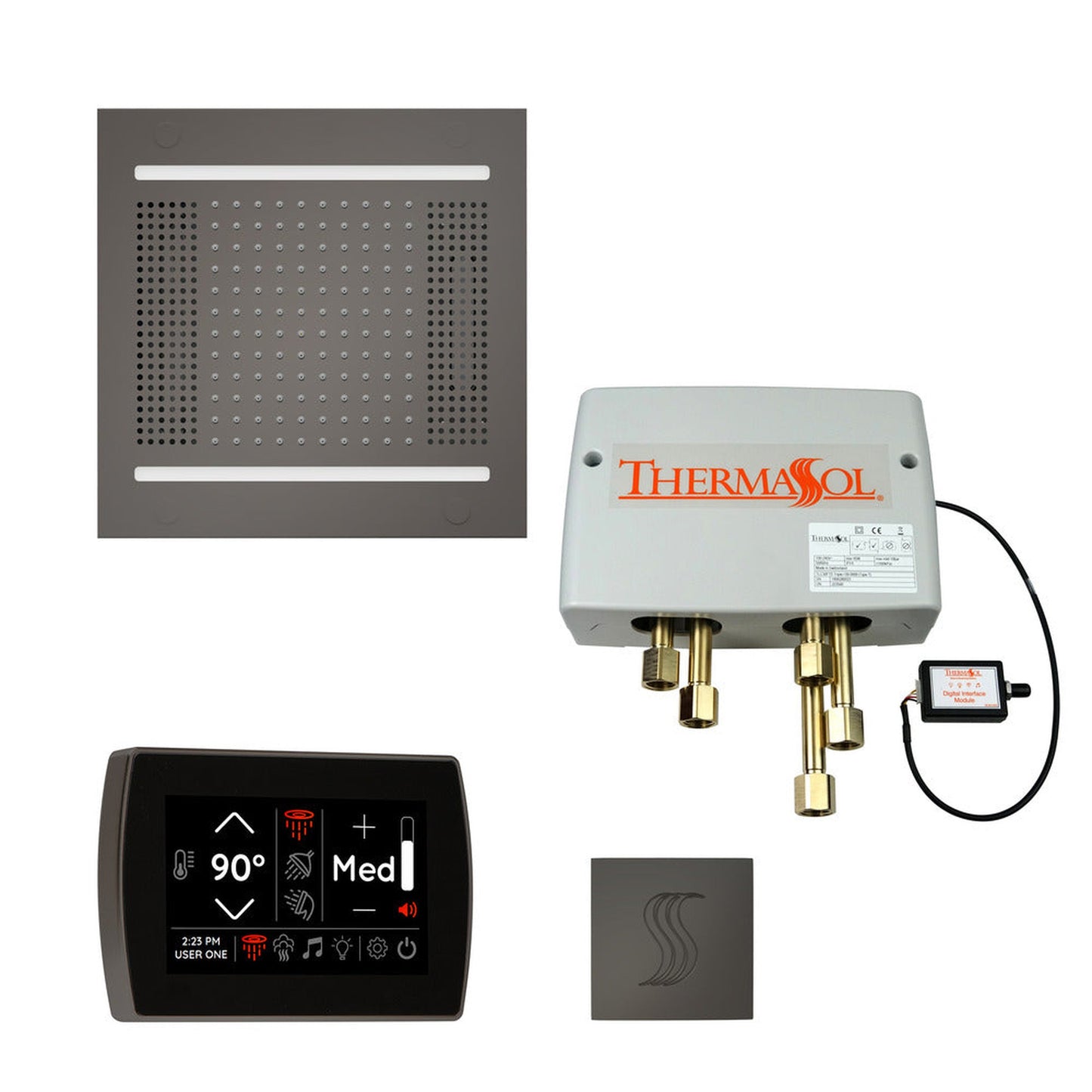 ThermaSol The Total Wellness Black Nickel Finish Hydrovive14 Package with 5" Recessed SignaTouch and Square SteamVection
