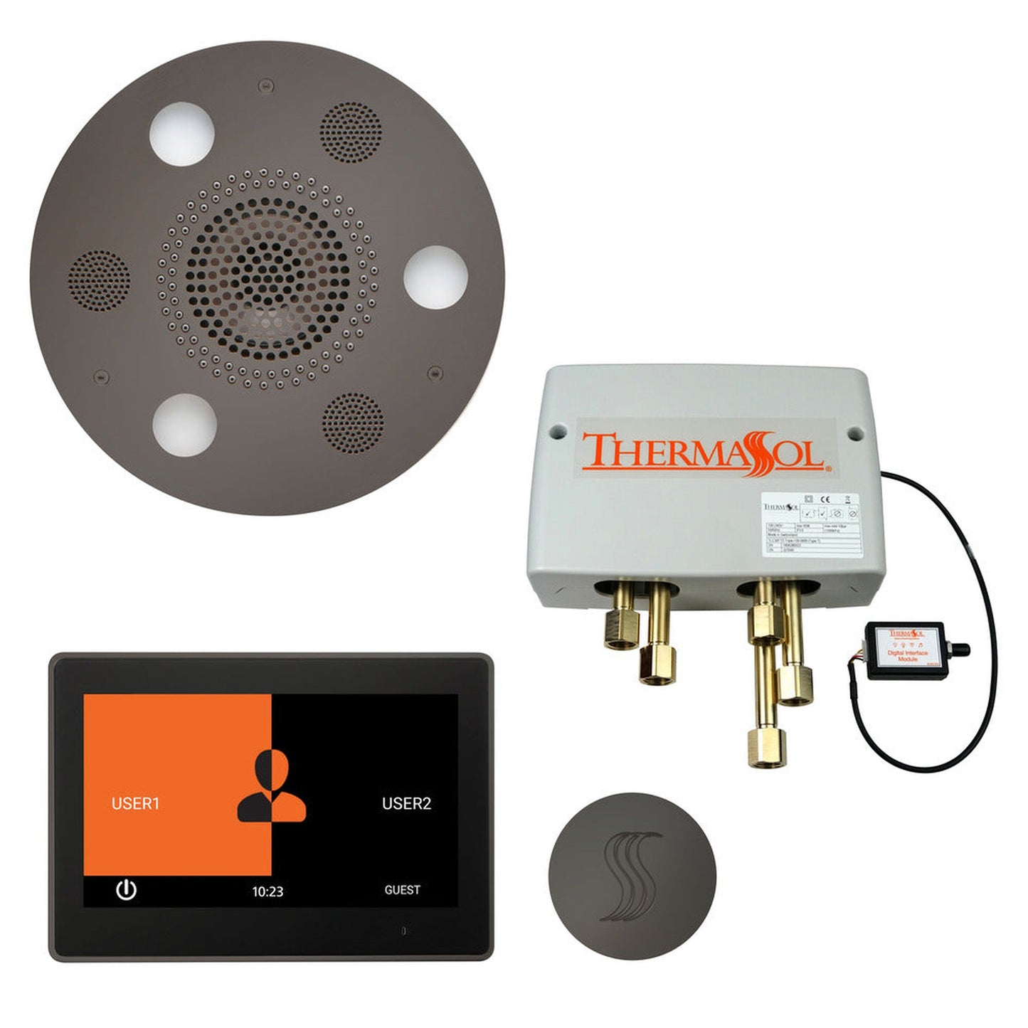 ThermaSol The Total Wellness Black Nickel Finish Serenity Advanced Round Package with 10" ThermaTouch and Round SteamVection