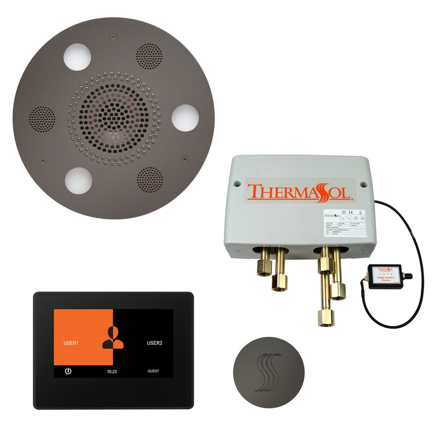 ThermaSol The Total Wellness Black Nickel Finish Serenity Advanced Round Package with 7" ThermaTouch and Round SteamVection