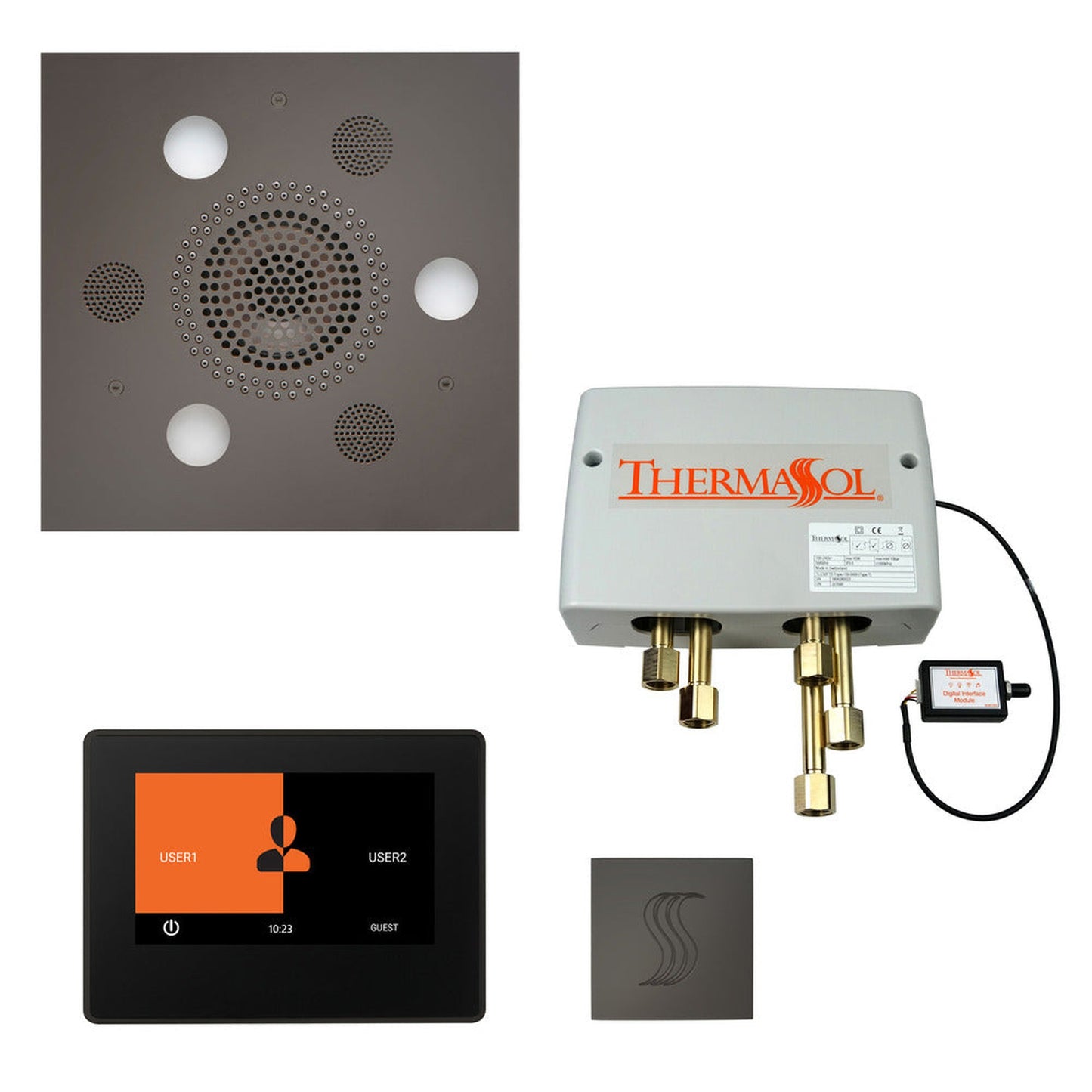ThermaSol The Total Wellness Black Nickel Finish Serenity Advanced Square Package with 7" ThermaTouch and Square SteamVection