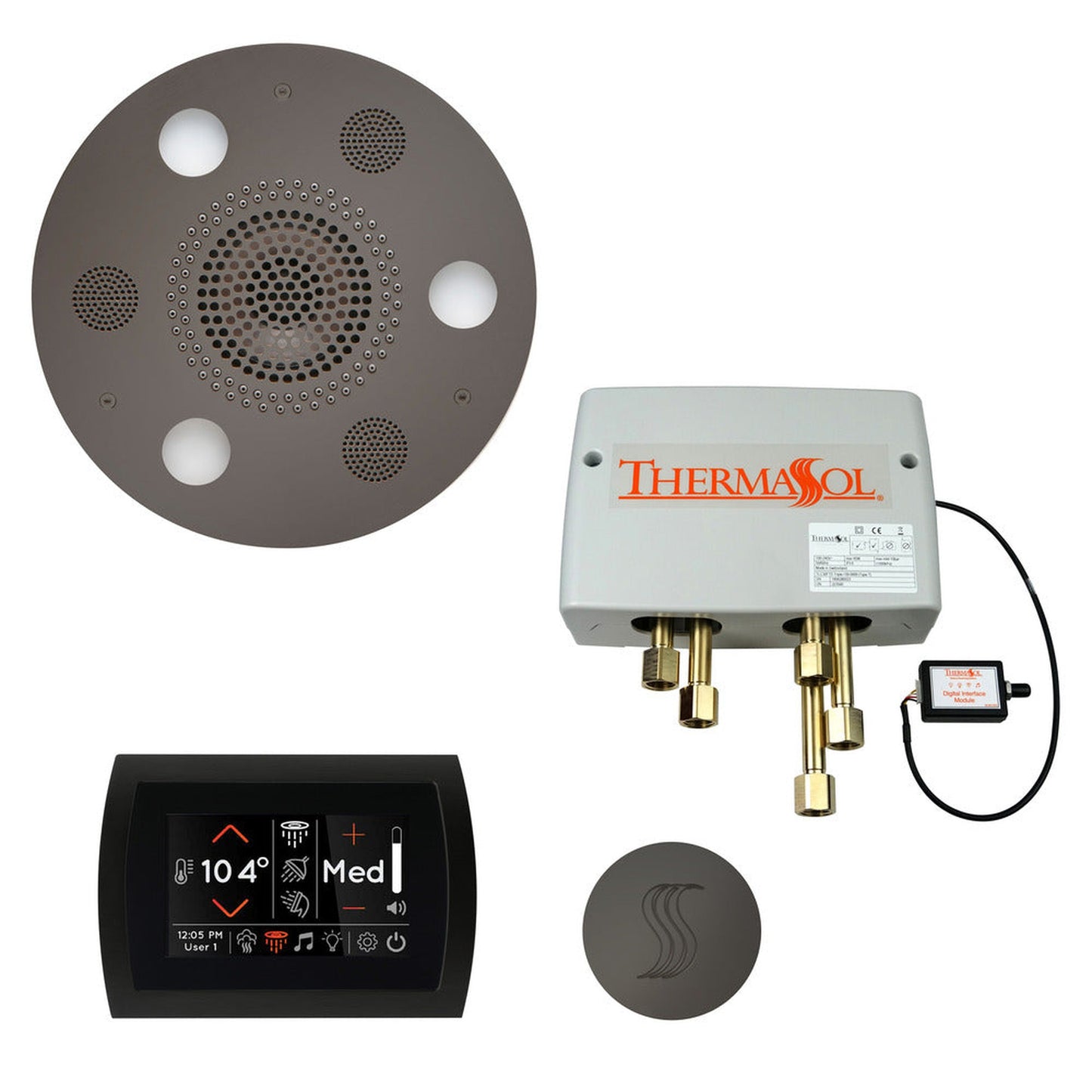 ThermaSol The Total Wellness Black Nickel Finish Serenity Advancedd Round Package with 5" Flushmount SignaTouch and Round SteamVection