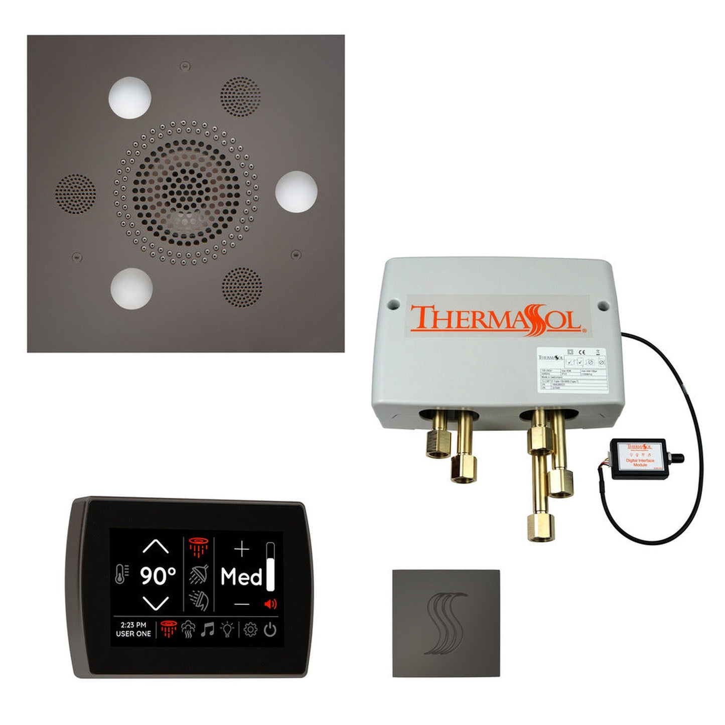 ThermaSol The Total Wellness Black Nickel Finish Serenity Advancedd Square Package with 5" Recessed SignaTouch and Square SteamVection