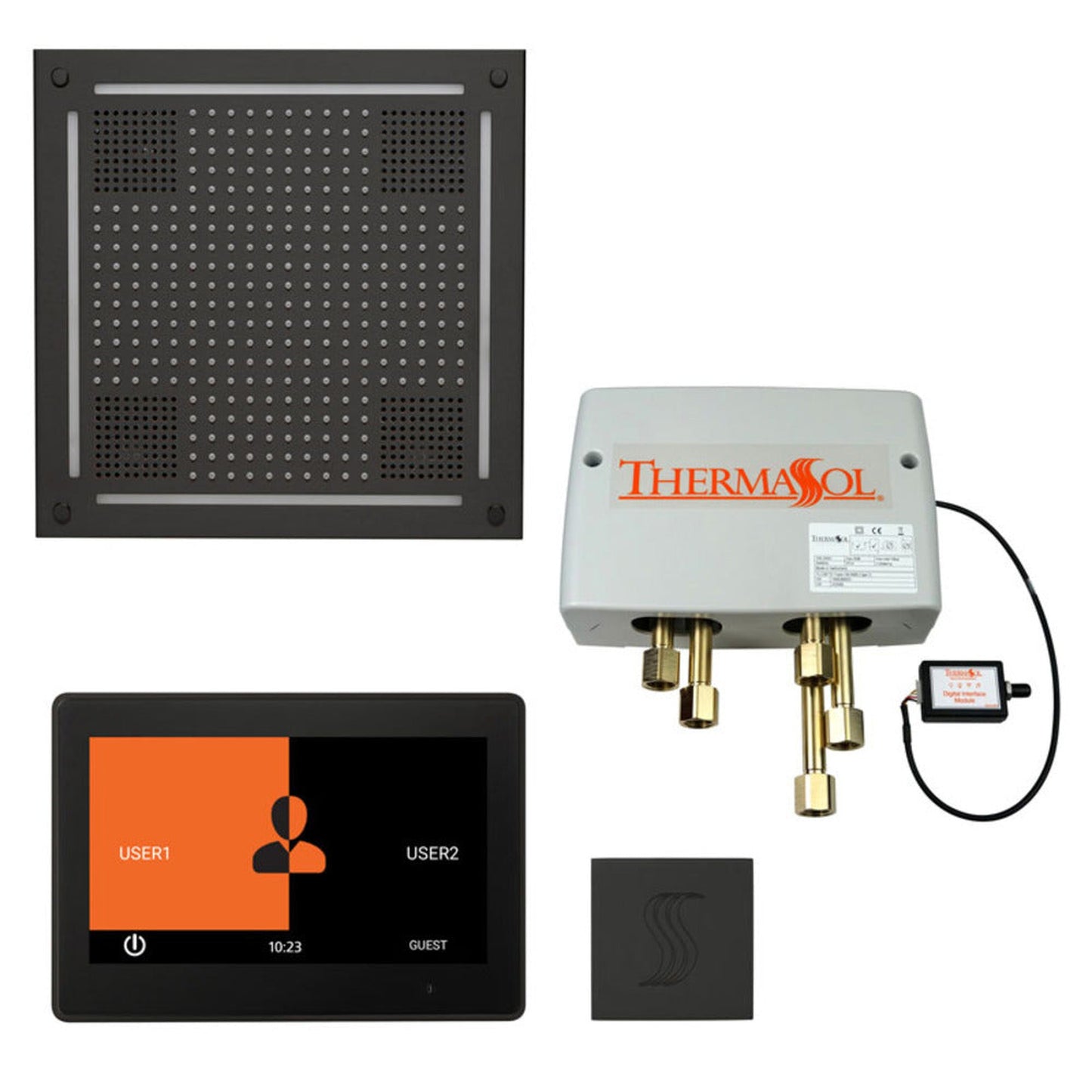 ThermaSol The Total Wellness Matte Black Finish Hydrovive Package with 10" ThermaTouch and Square SteamVection