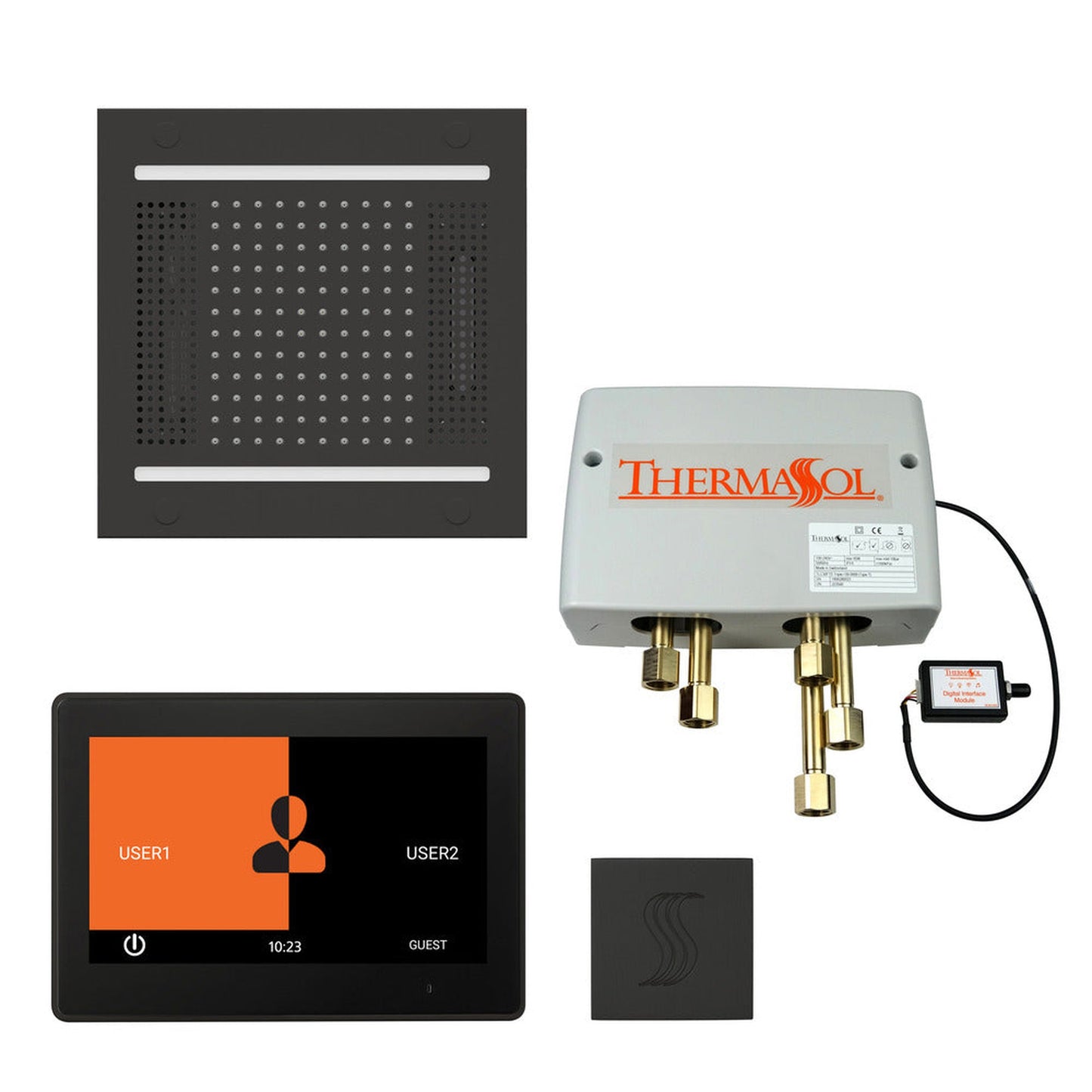 ThermaSol The Total Wellness Matte Black Finish Hydrovive14 Package with 10" ThermaTouch and Square SteamVection