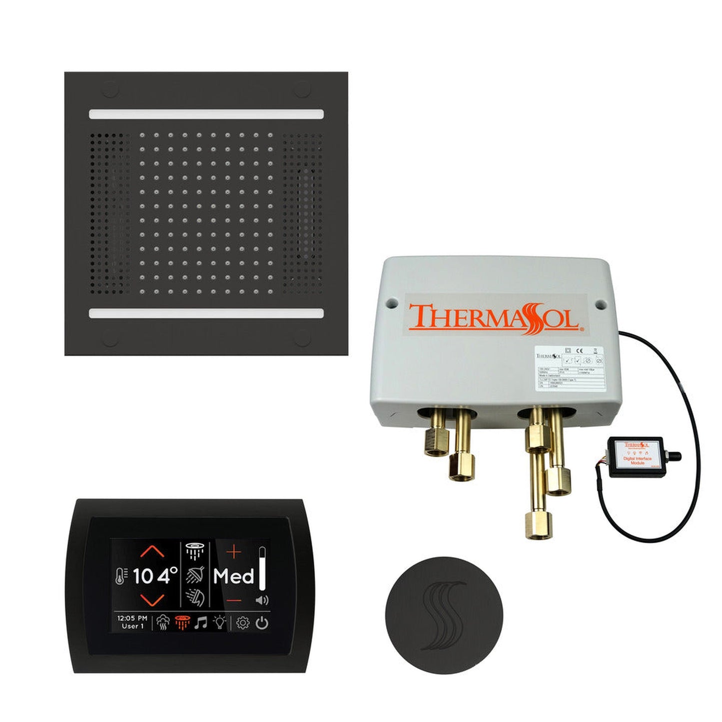 ThermaSol The Total Wellness Matte Black Finish Hydrovive14 Package with 5" Flushmount SignaTouch and Round SteamVection